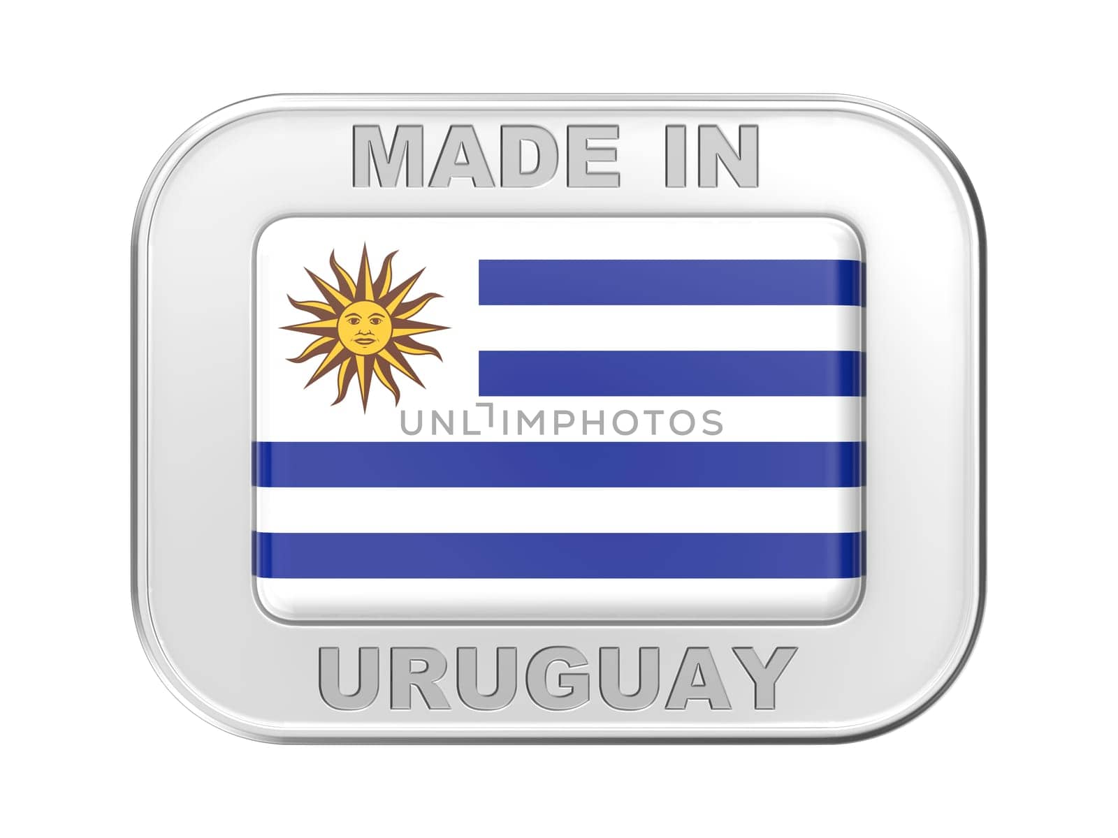Made in Uruguay, silver badge with the national flag of Uruguay