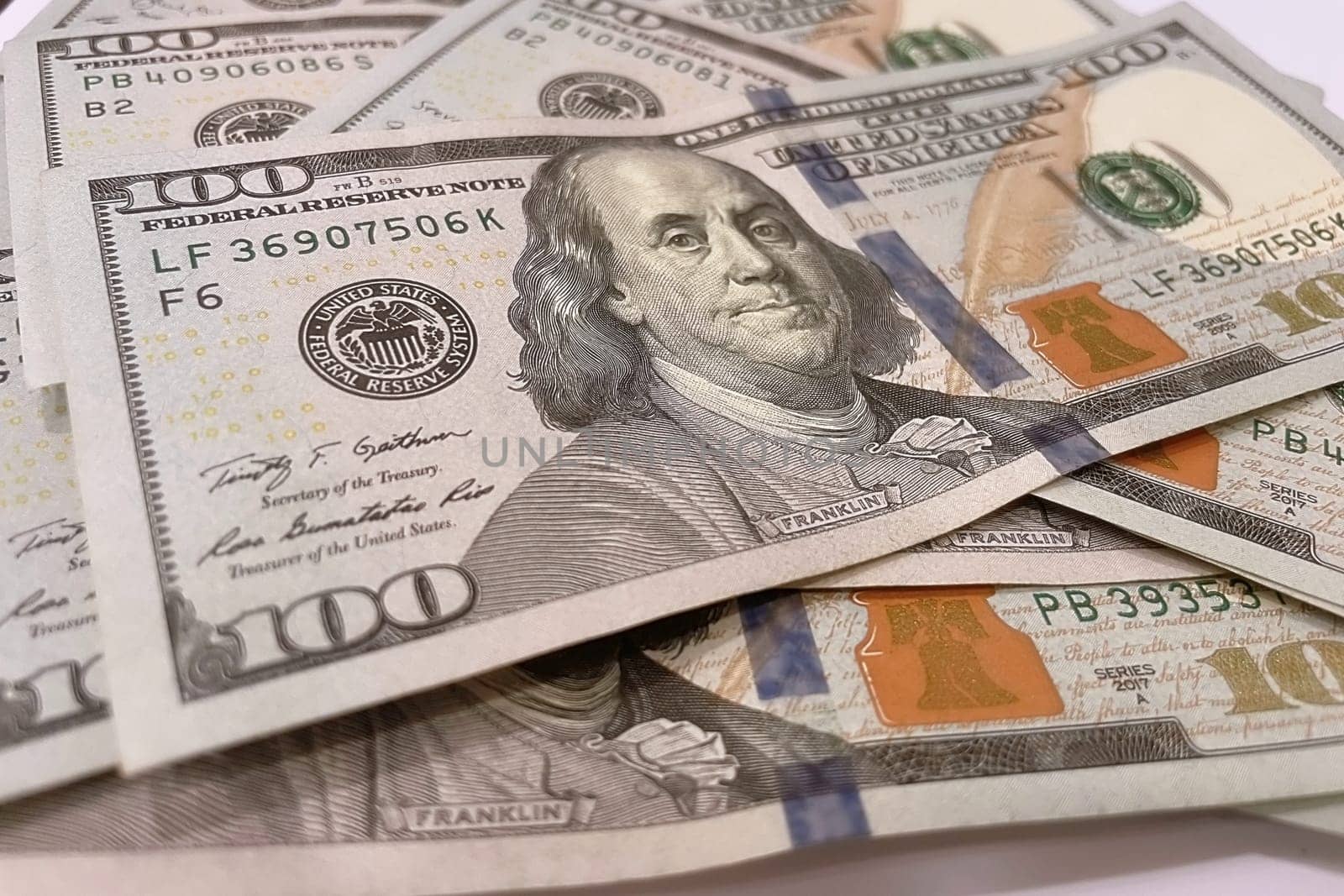 US Dollar Banknotes.A close-up view of various US dollar banknotes. Finance and economy concept.