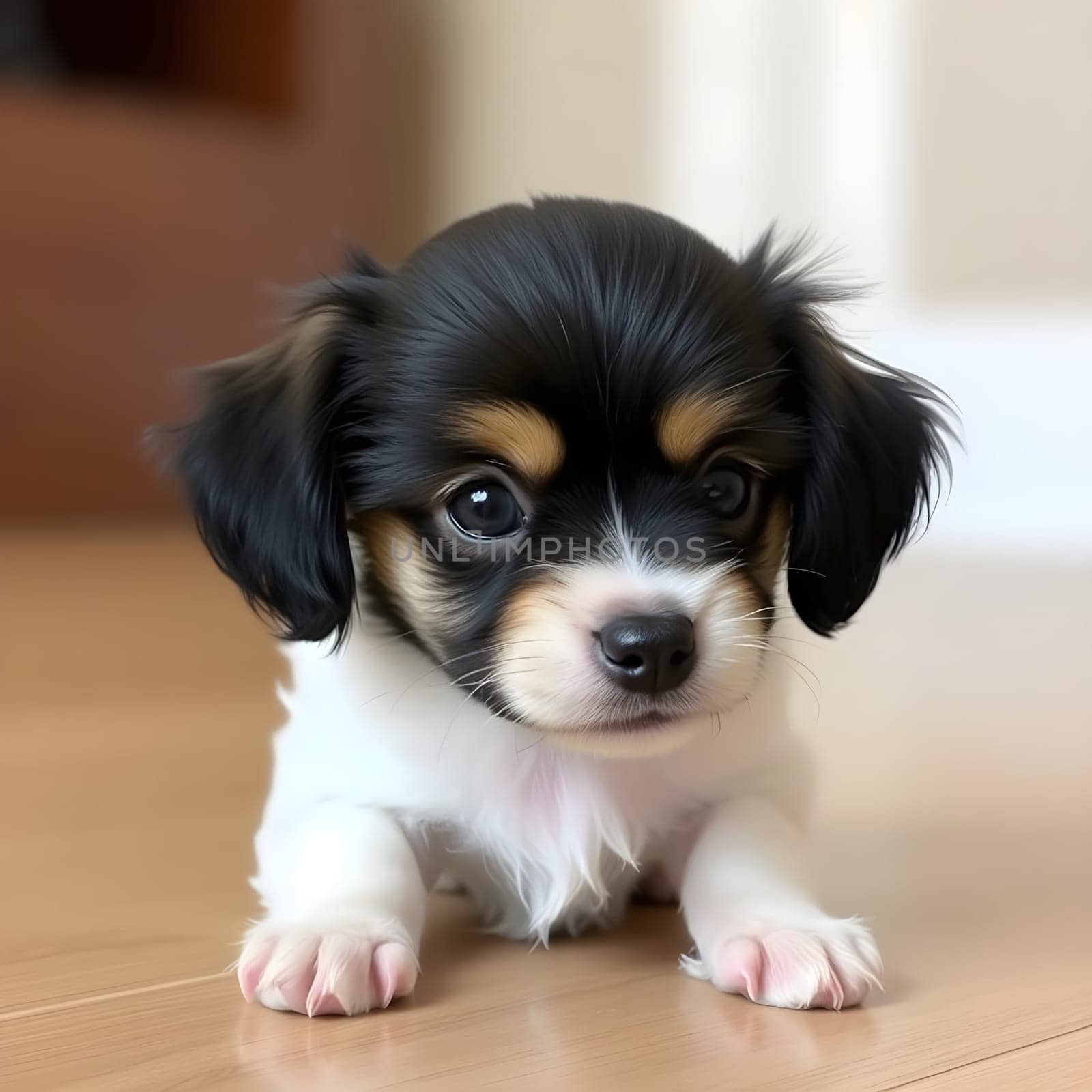 small puppy breed black and white pet animal. High quality photo