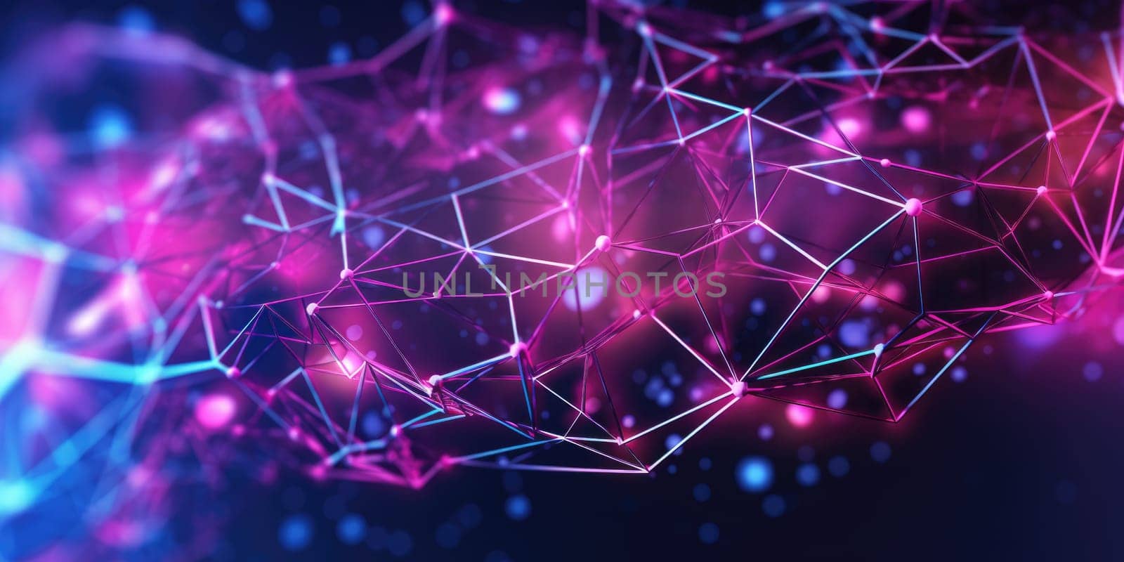 3D network connections with plexus design cyberpunk color background wallpaper. Generative AI image weber.