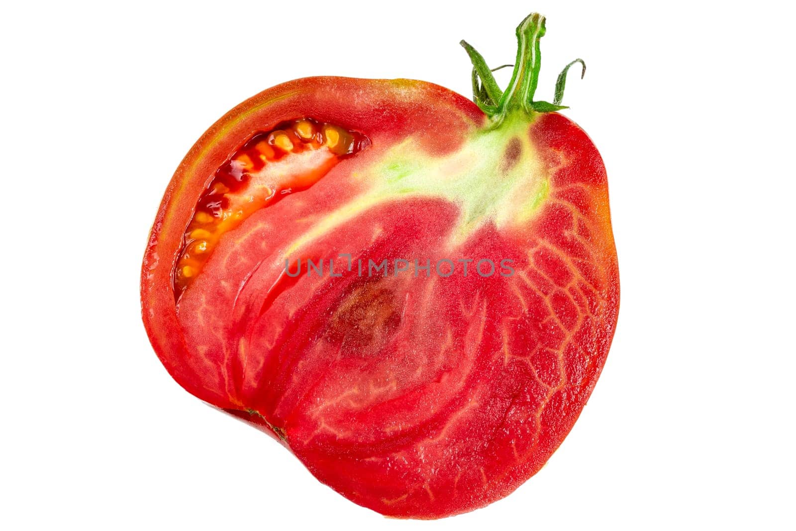 Tomato half isolated on white background. . Tomatoes side view. .