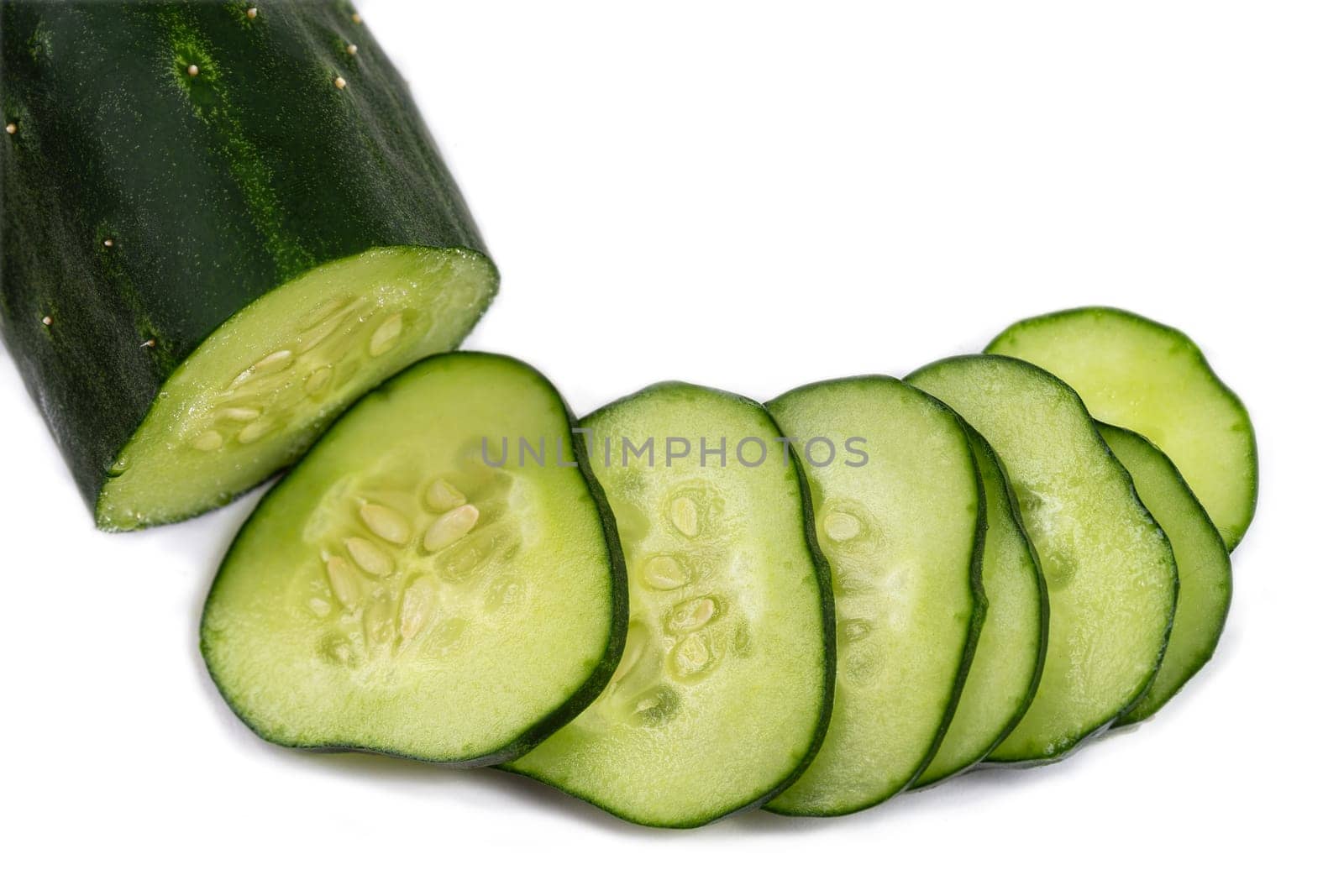 Cucumber clipping path. Cucumber vegetable with cucumber slice isolated on white background. by JPC-PROD