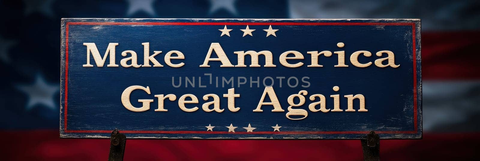 Rustic Wooden Sign Featuring Patriotic American Flag with Make America Great Again Text.