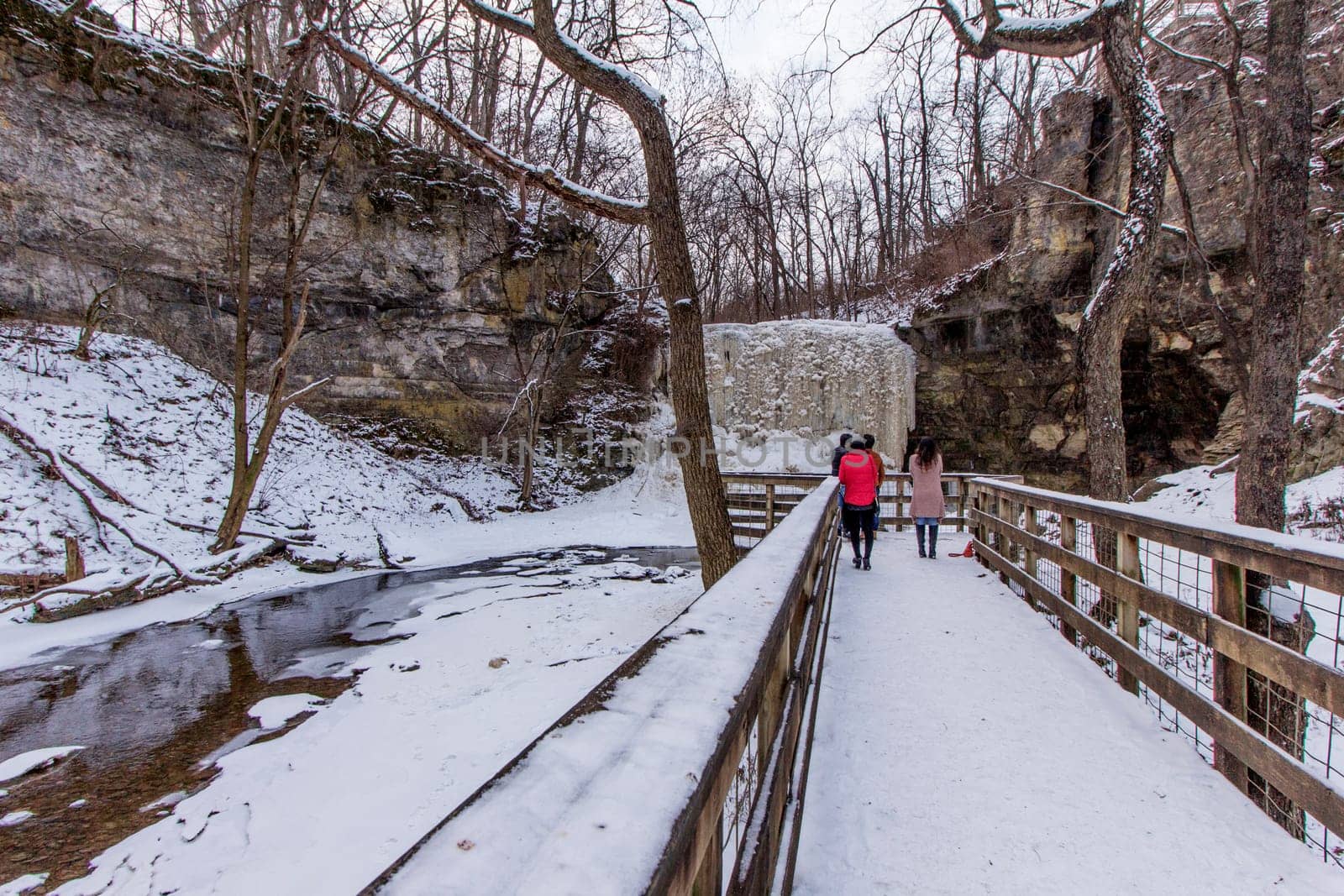 View of Hayden Run Falls Frozen in Winter, Columbus, Ohio