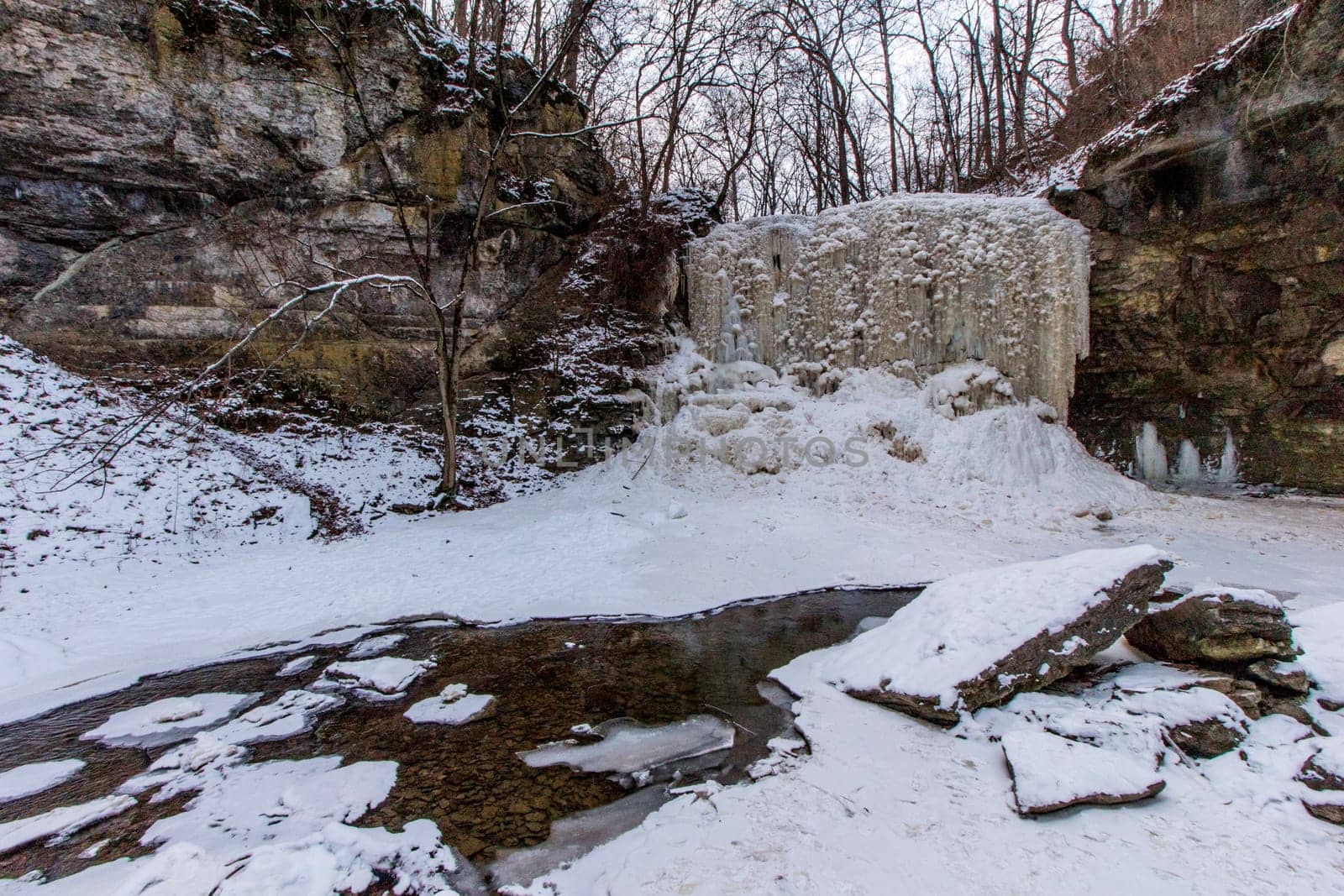 View of Hayden Run Falls Frozen in Winter, Columbus, Ohio
