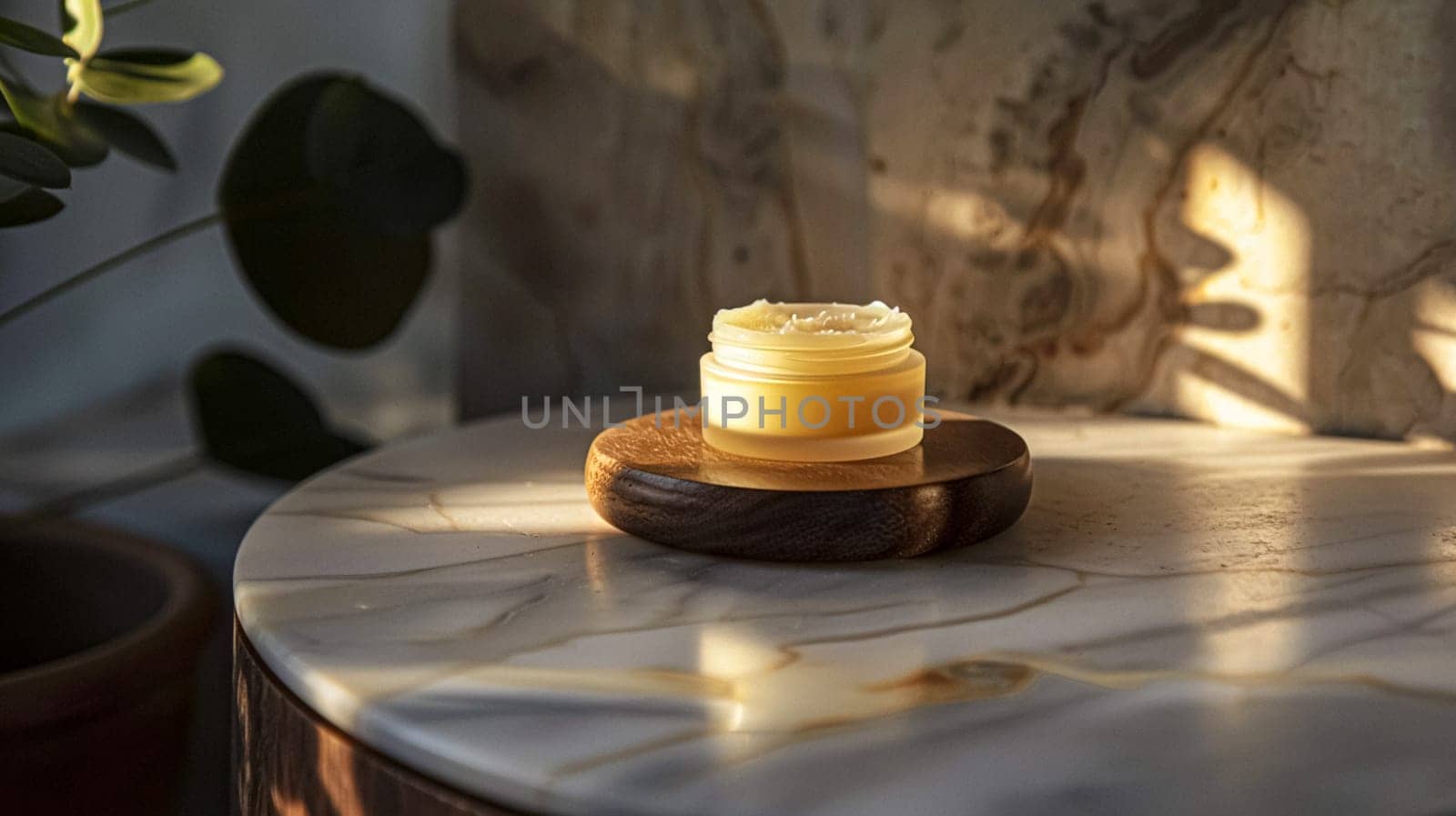 Cosmetic cream in a glass jar. Skin care concept. Background for beauty products