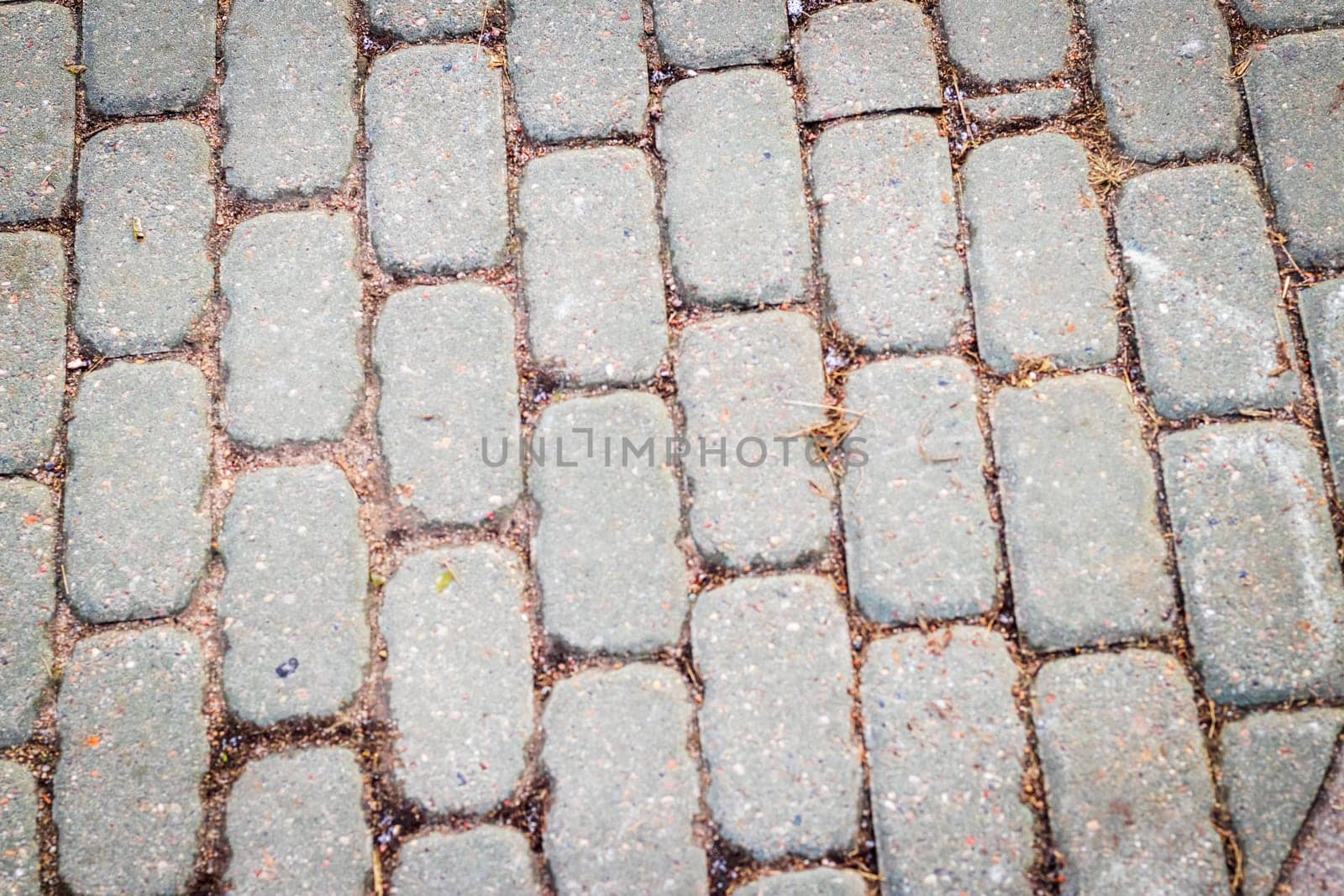 Close up shot of inter lock brick, frost and soil between them