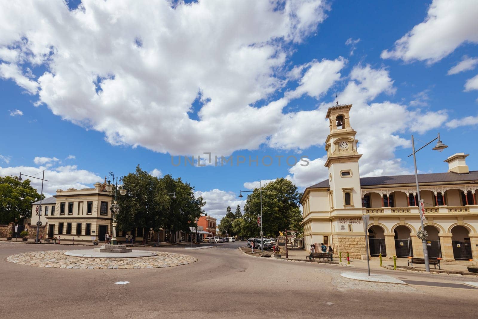 BEECHWORTH, AUSTRALIA - DECEMBER 28 2024: Historic Beechworth town centre on a warm summer's day in Victoria, Australia on December 28th, 2024