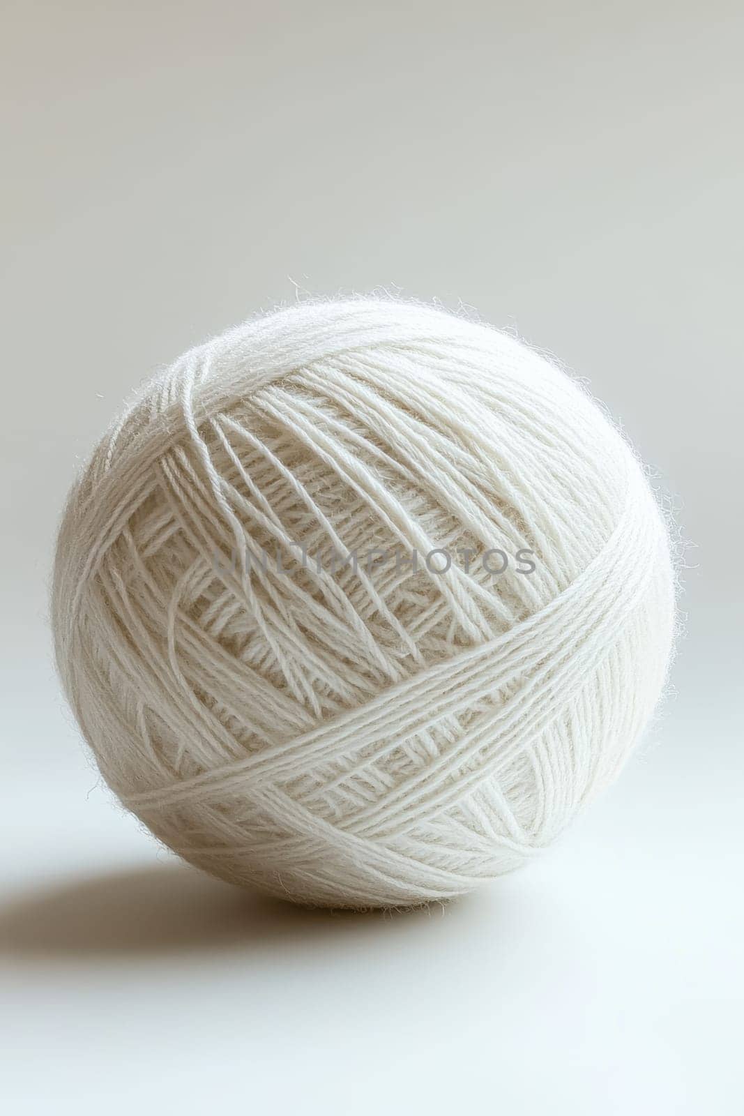 a white ball of wool yarn standing out against a white background.