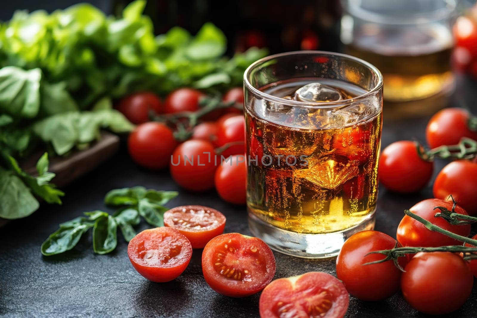 A glass of wine and light vegetable snacks on the table. We offer snacks at a friendly party.