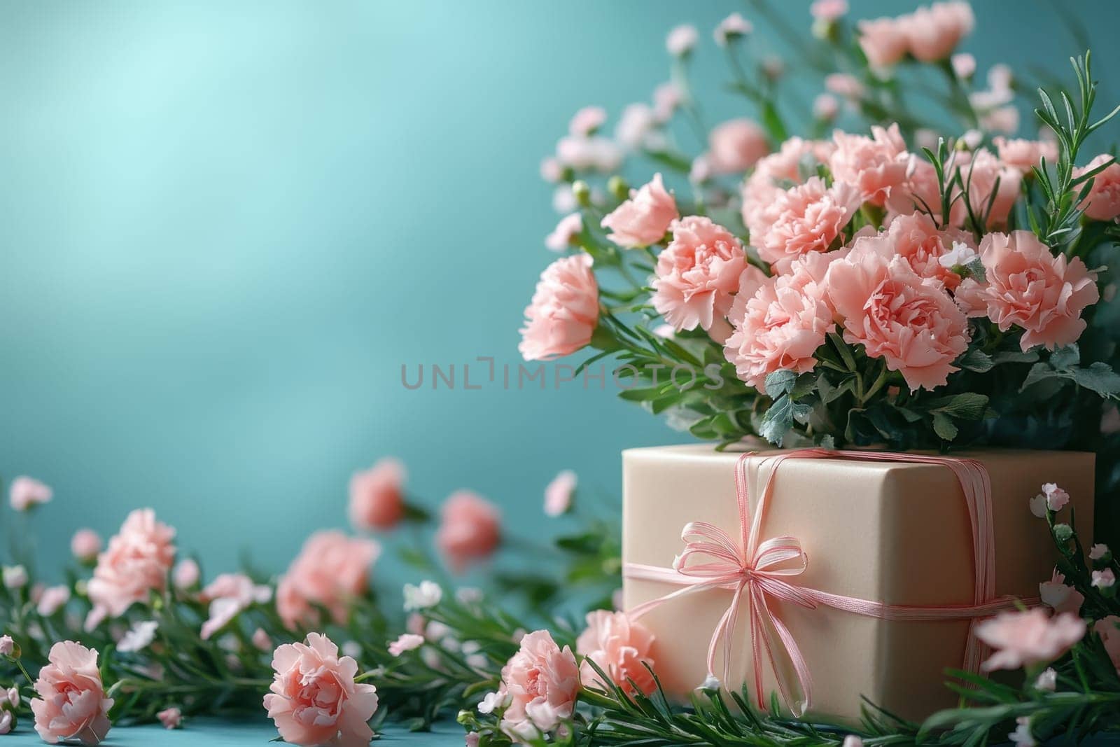 A gift box Decorated with wildflowers. Suitable for postcards, invitations, greeting cards.