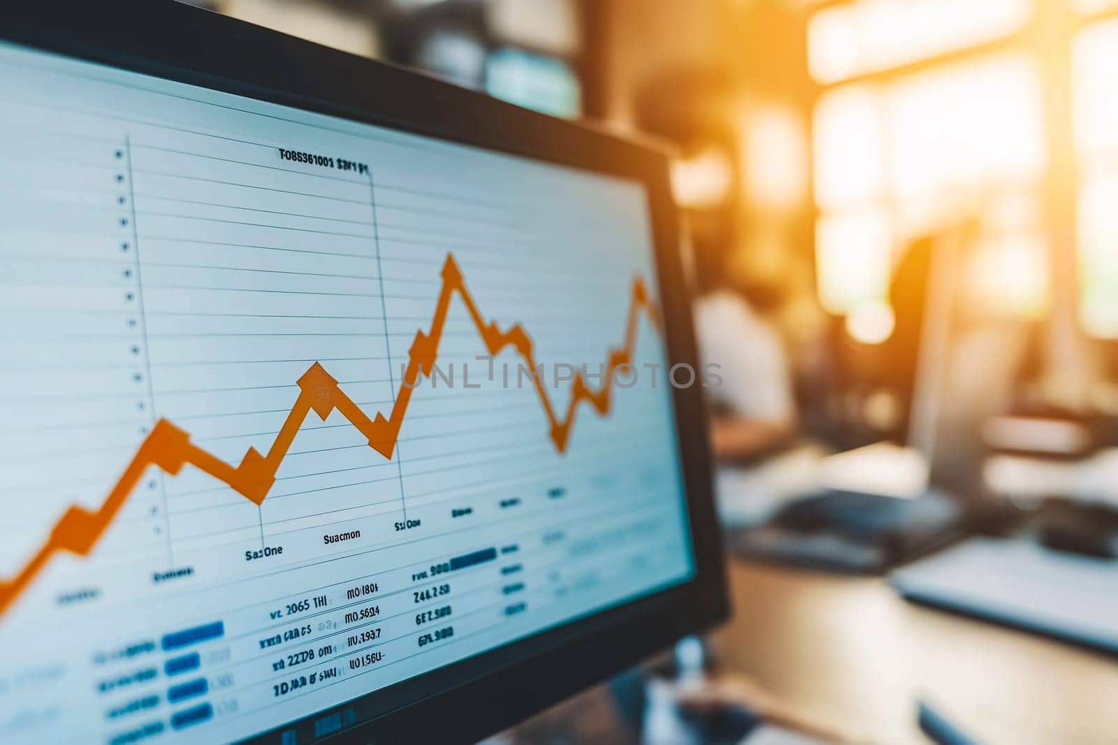 Planning, goal and challenge strategy in new year 2025. Laptop with digital graphs and upward trend lines indicating business growth projections for the year 2025.