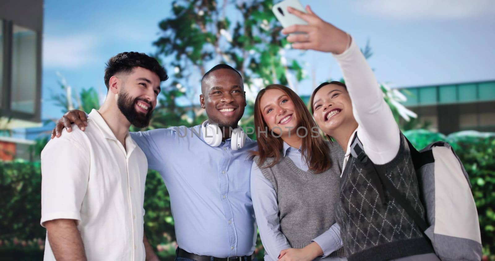 Selfie Together. Happy College University Campus Lifestyle