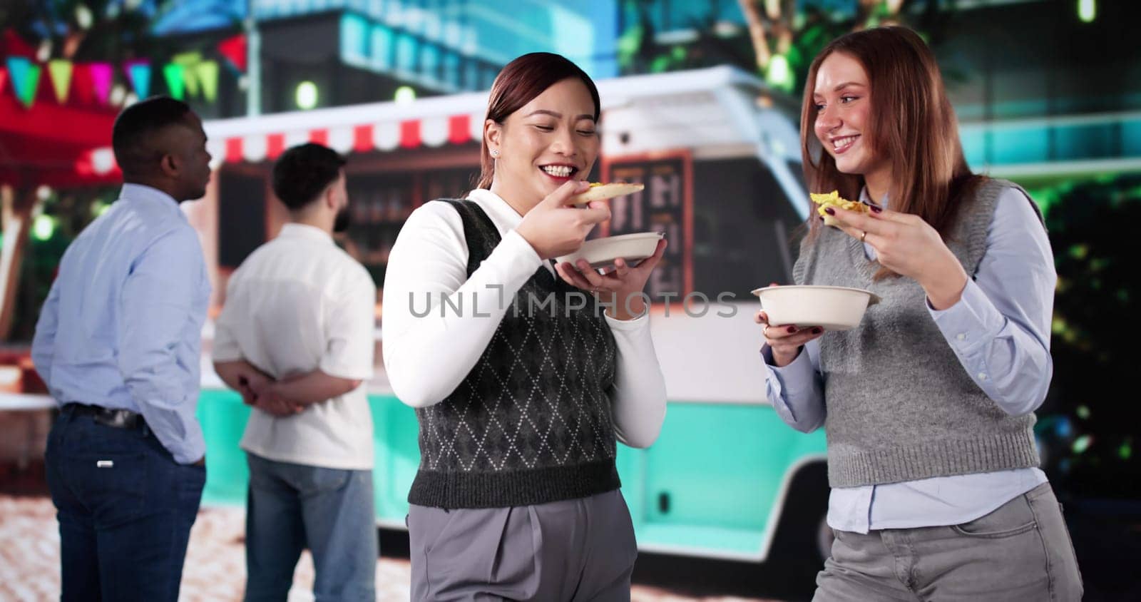 Group Of Friends Having Fun Eating Street Food Meal