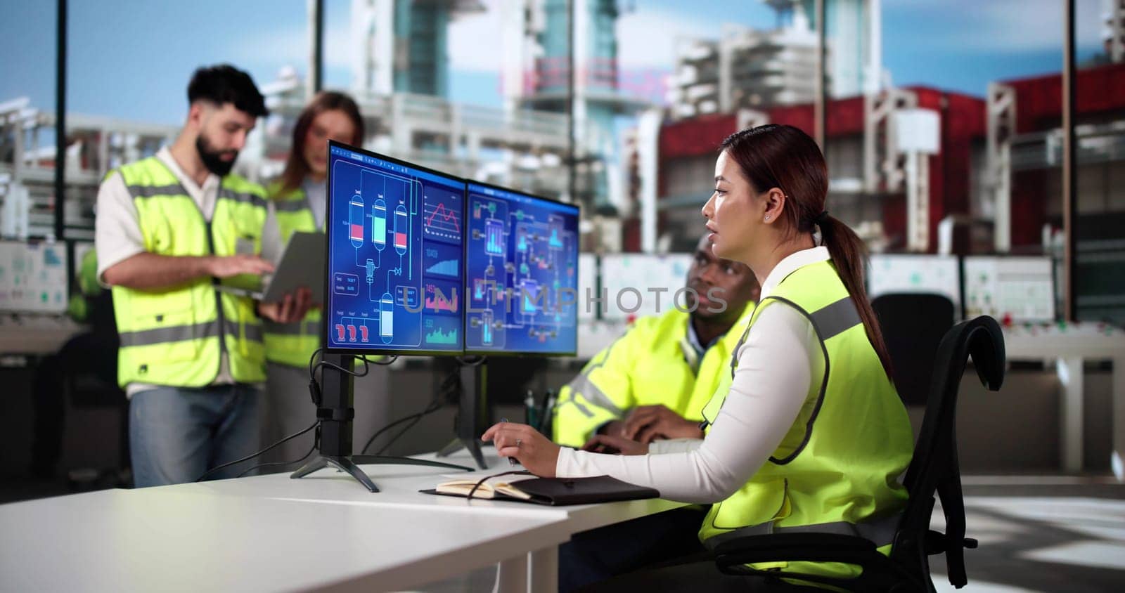 Oil And Gas Industry. Engineering Using Computers At Refinery