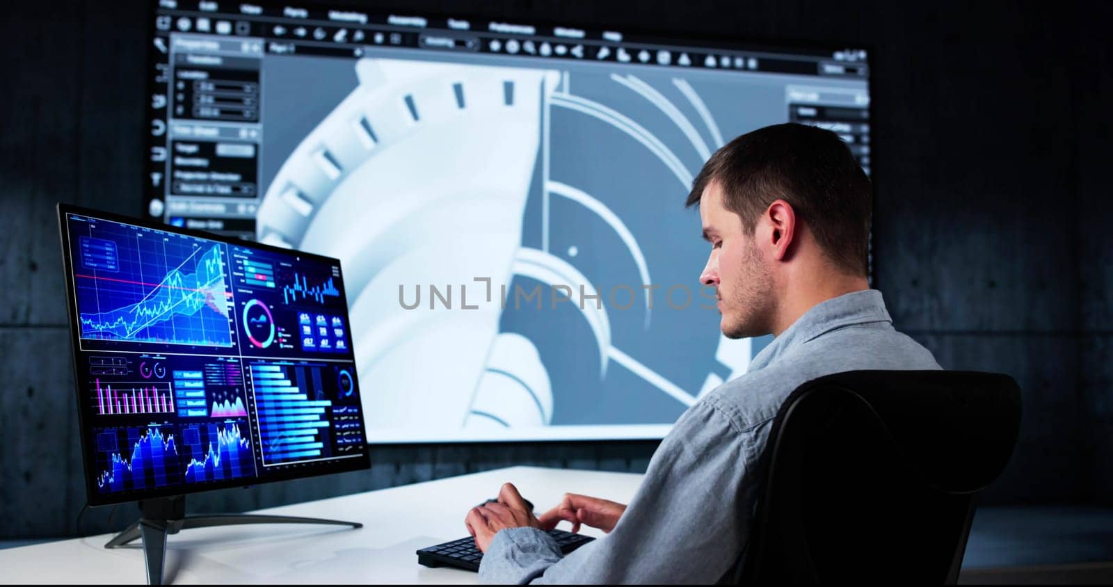 Engineer Doing 3D CAD Model Design On Computer