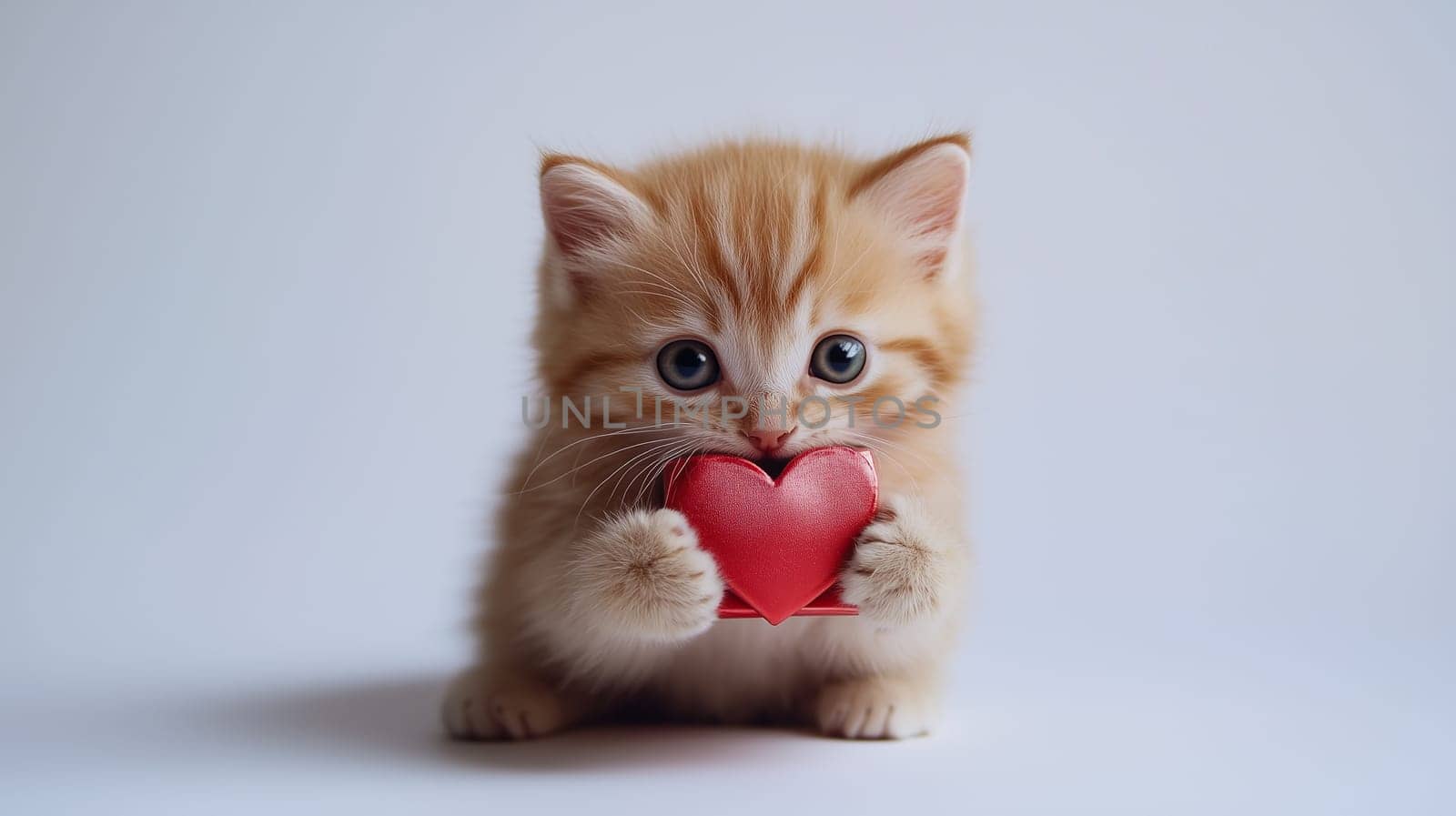 Kitten holding a red Valentine's gift box. Perfect for Valentine's Day, romantic themes, and cute designs.