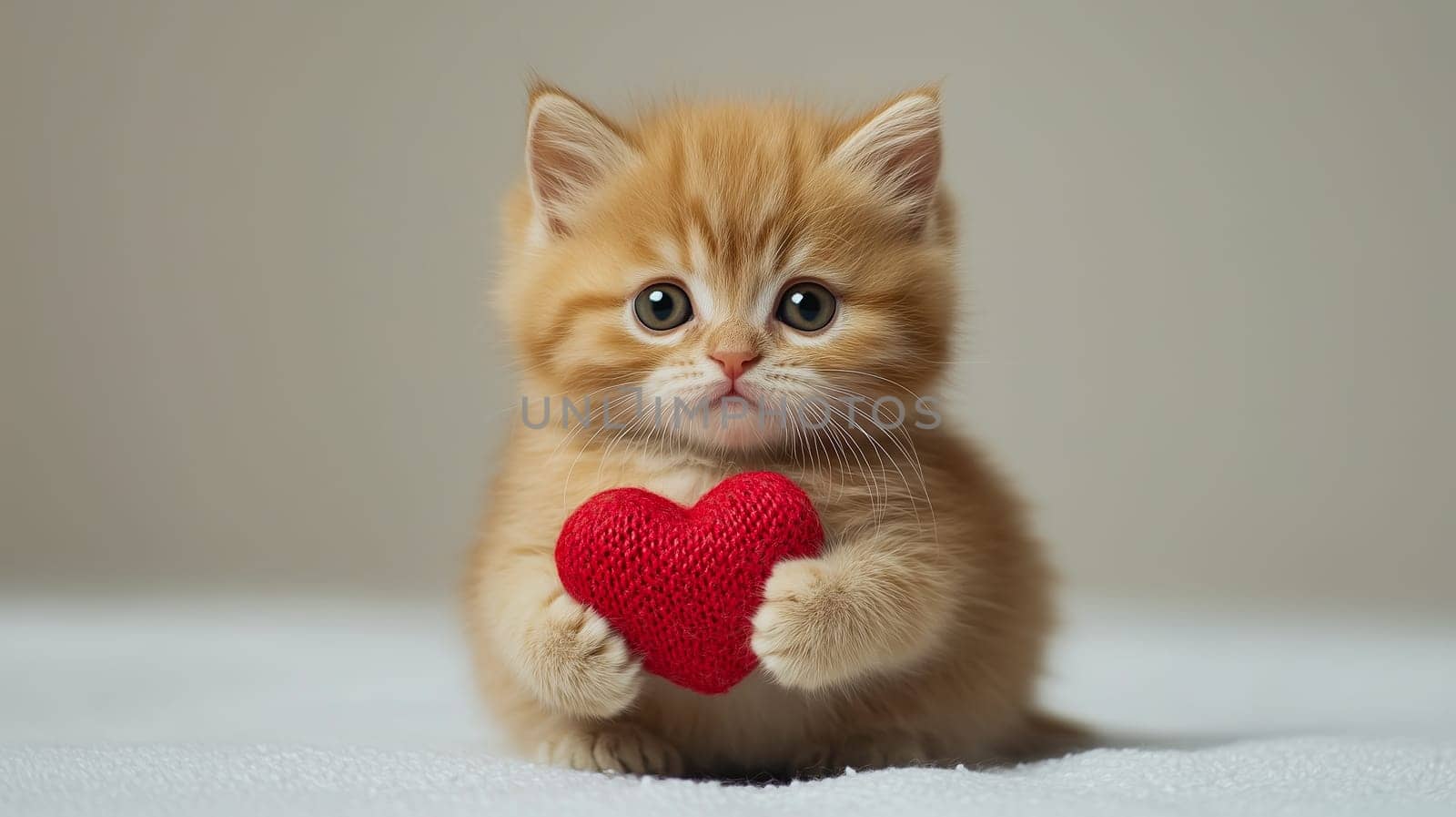 Kitten holding a red Valentine's gift box. Perfect for Valentine's Day, romantic themes, and cute designs.