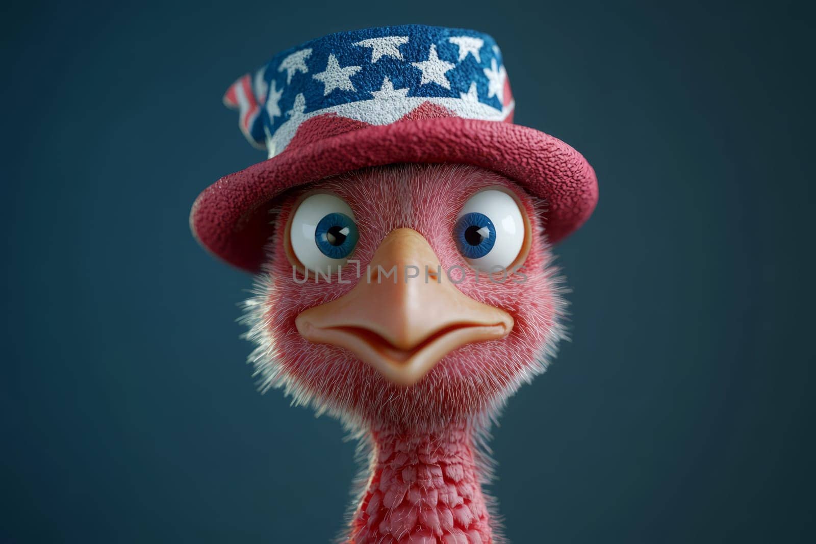 Mascot turkey in american hat with stars and lines