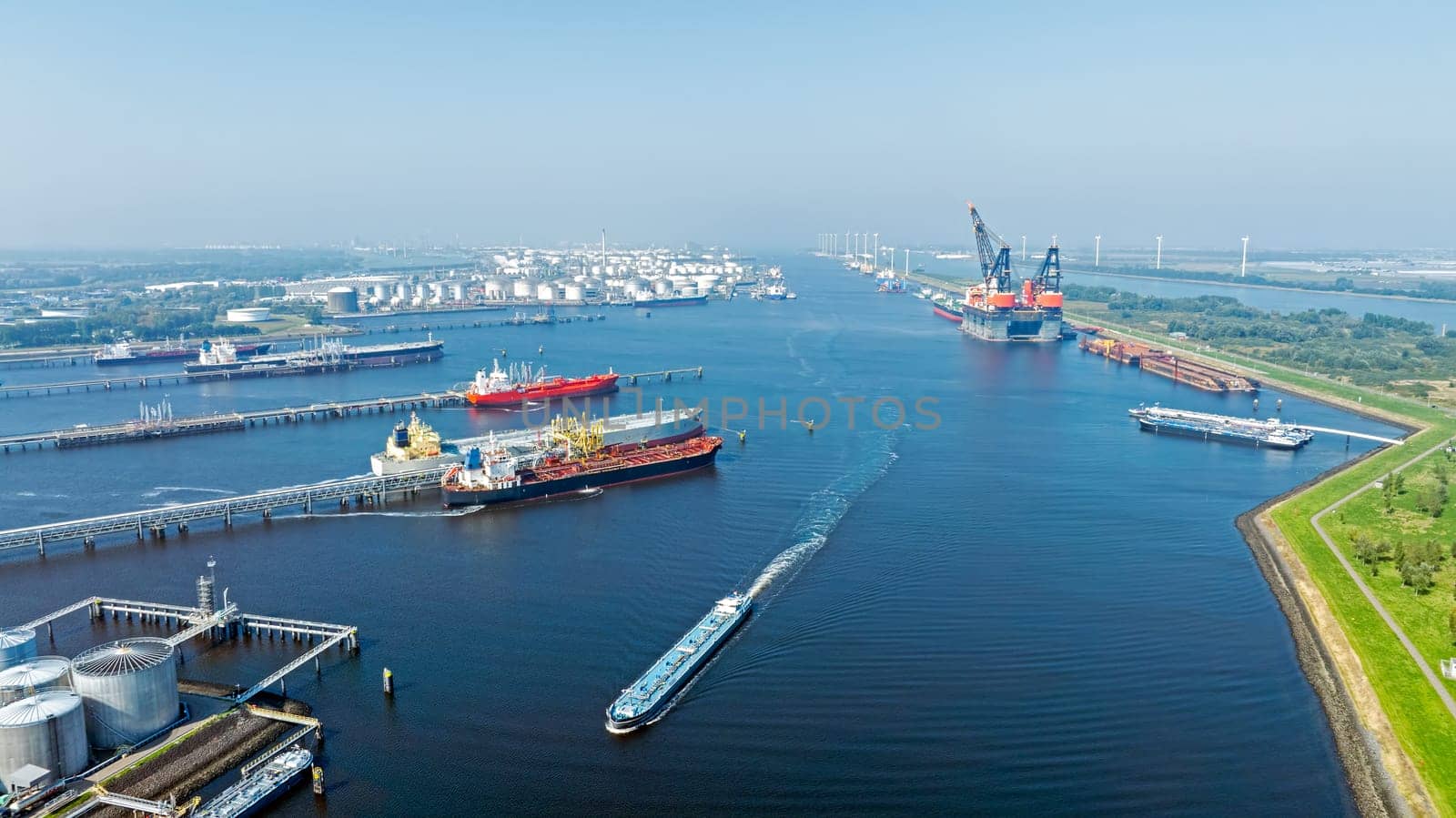 Aerial from the harbor in Rotterdam the Netherlands