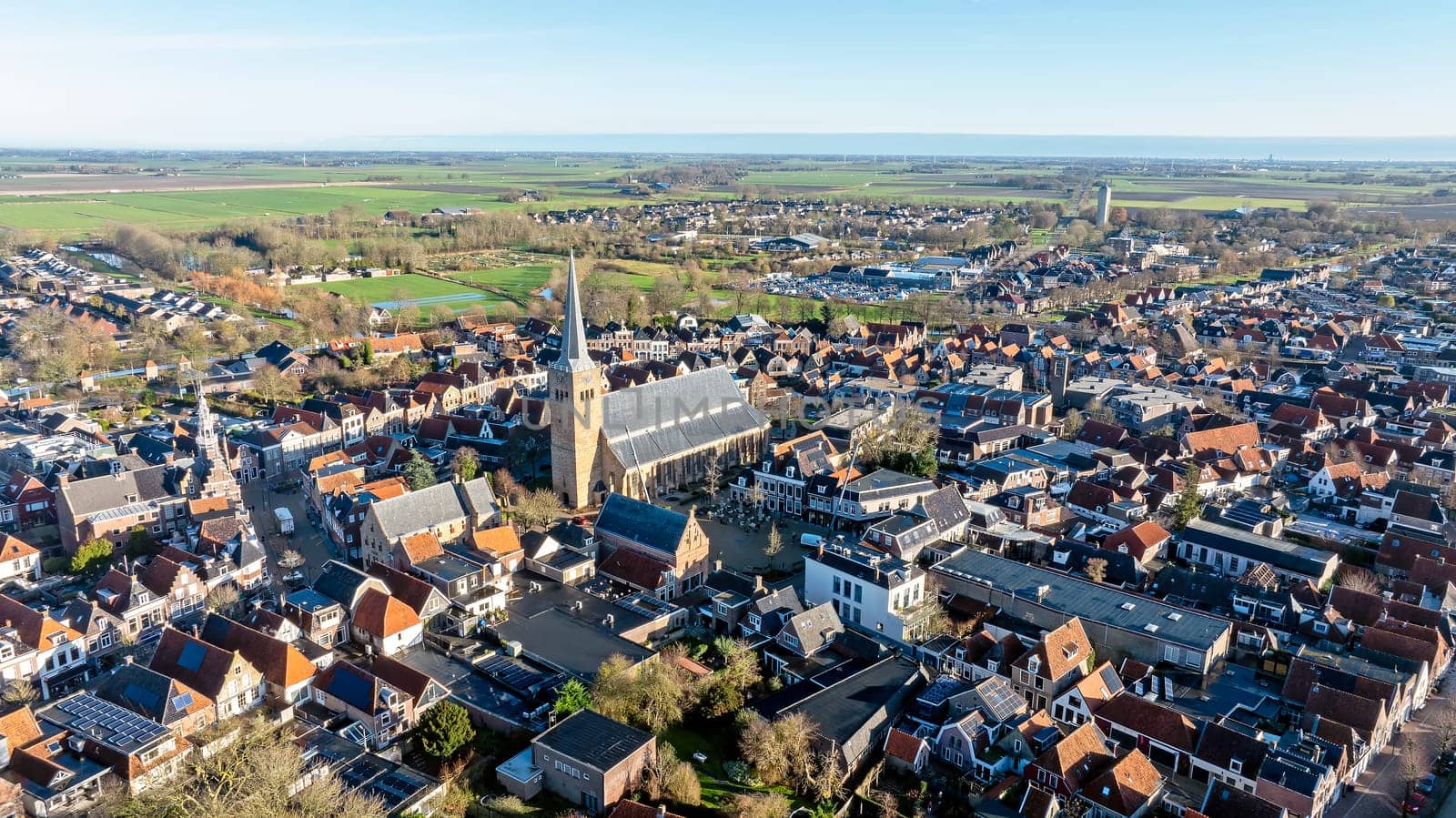Aerial from the city Franeker in Friesland the Netherlands
