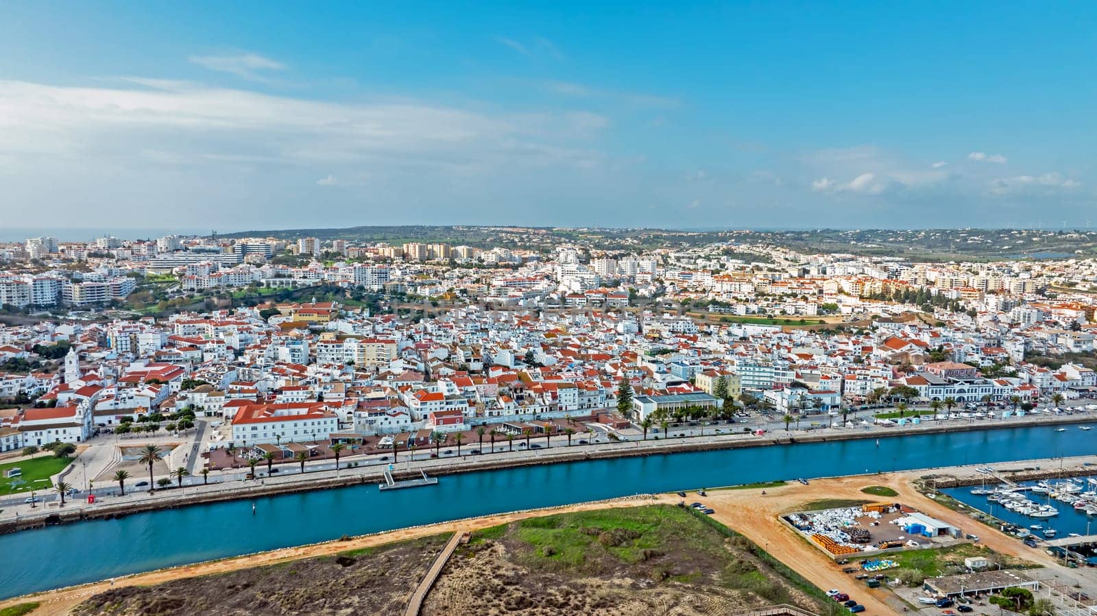 Aerial from the historical city Lagos in the Algarve Portugal