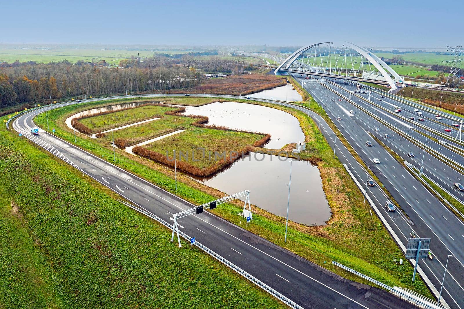 Aerial from junction Muiderberrg near Amsterdam in the Netherlands