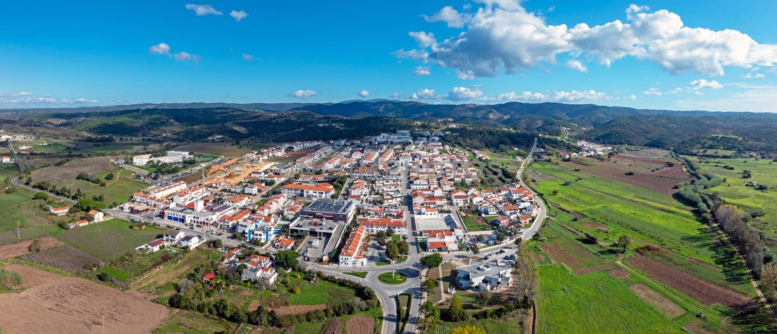 Aerial panorama from the medieval town Aljezur in Portugal