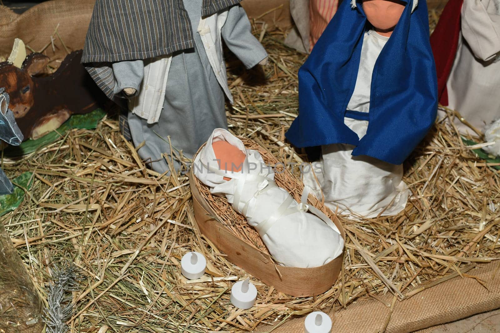 Christmas creche with Joseph Mary and small Jesus