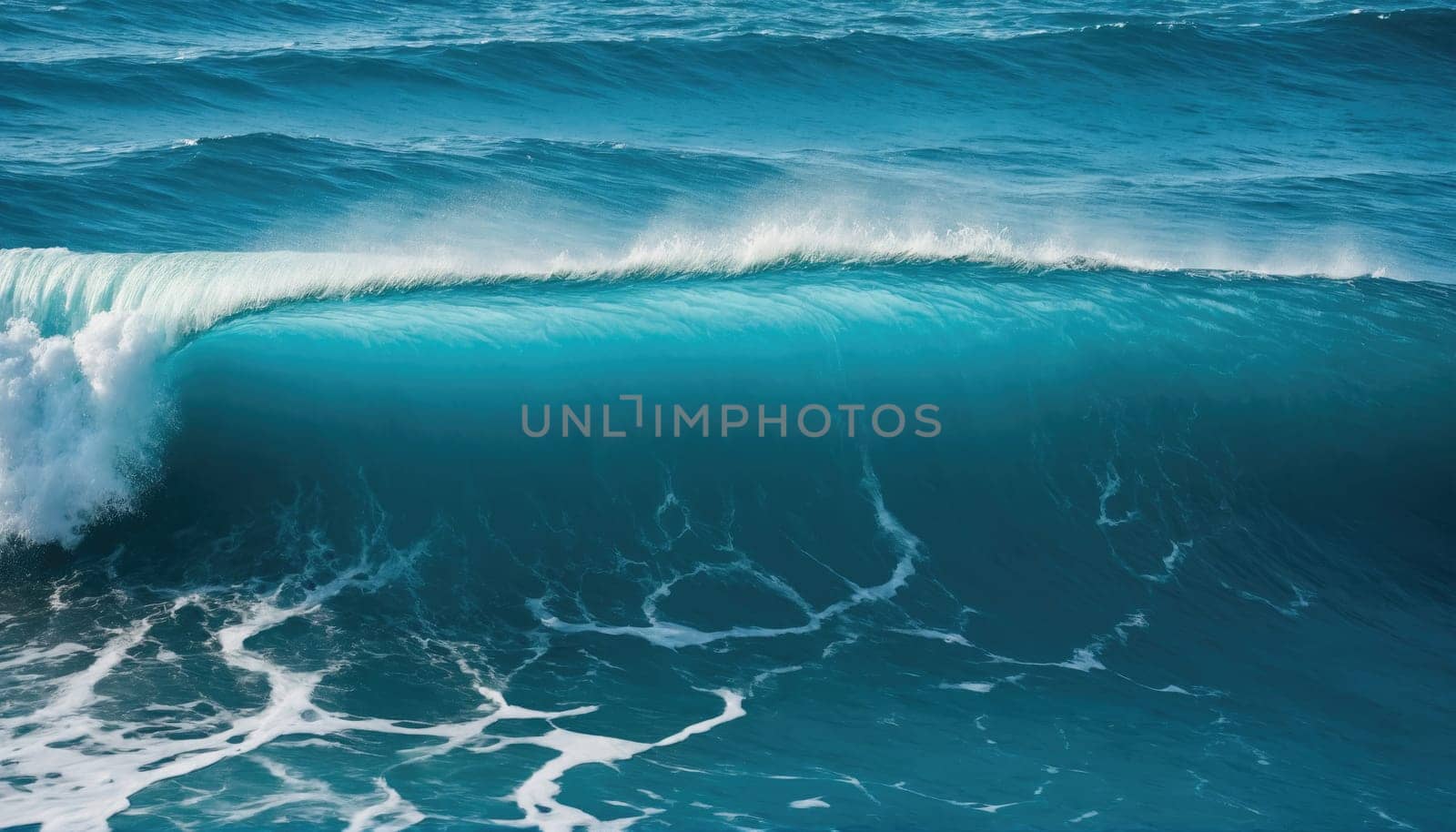 Early morning sunlight casts a golden hue on the ocean waves as they rise and curl towards the shore, creating a mesmerizing view of nature's power and beauty.