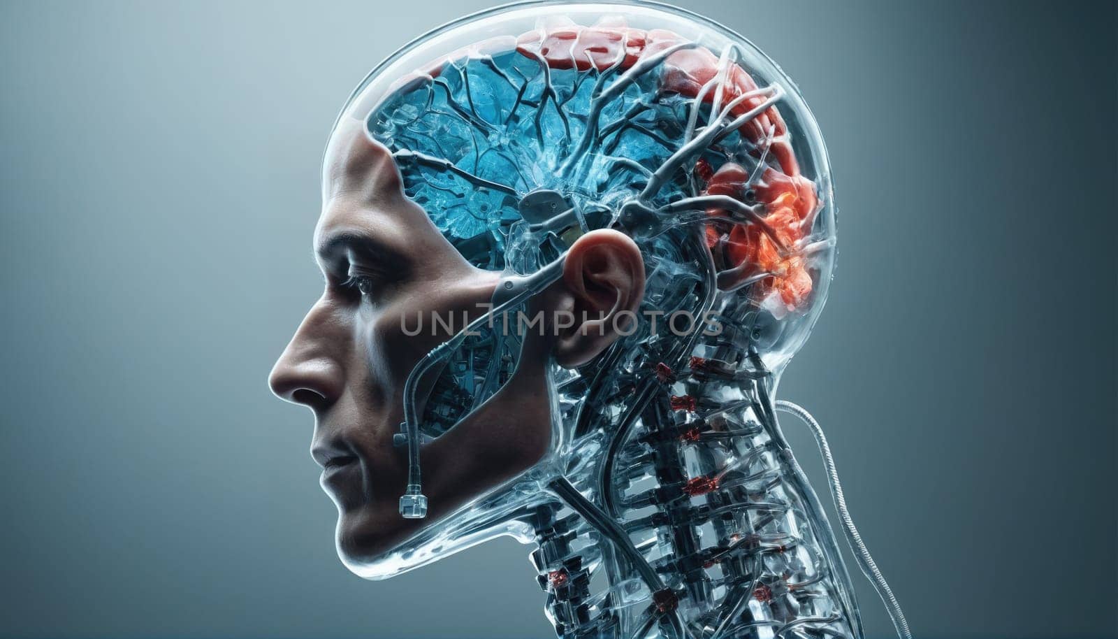 A detailed representation of a human head reveals transparent sections of the brain, highlighting neural pathways and cognitive regions in an innovative visualization.