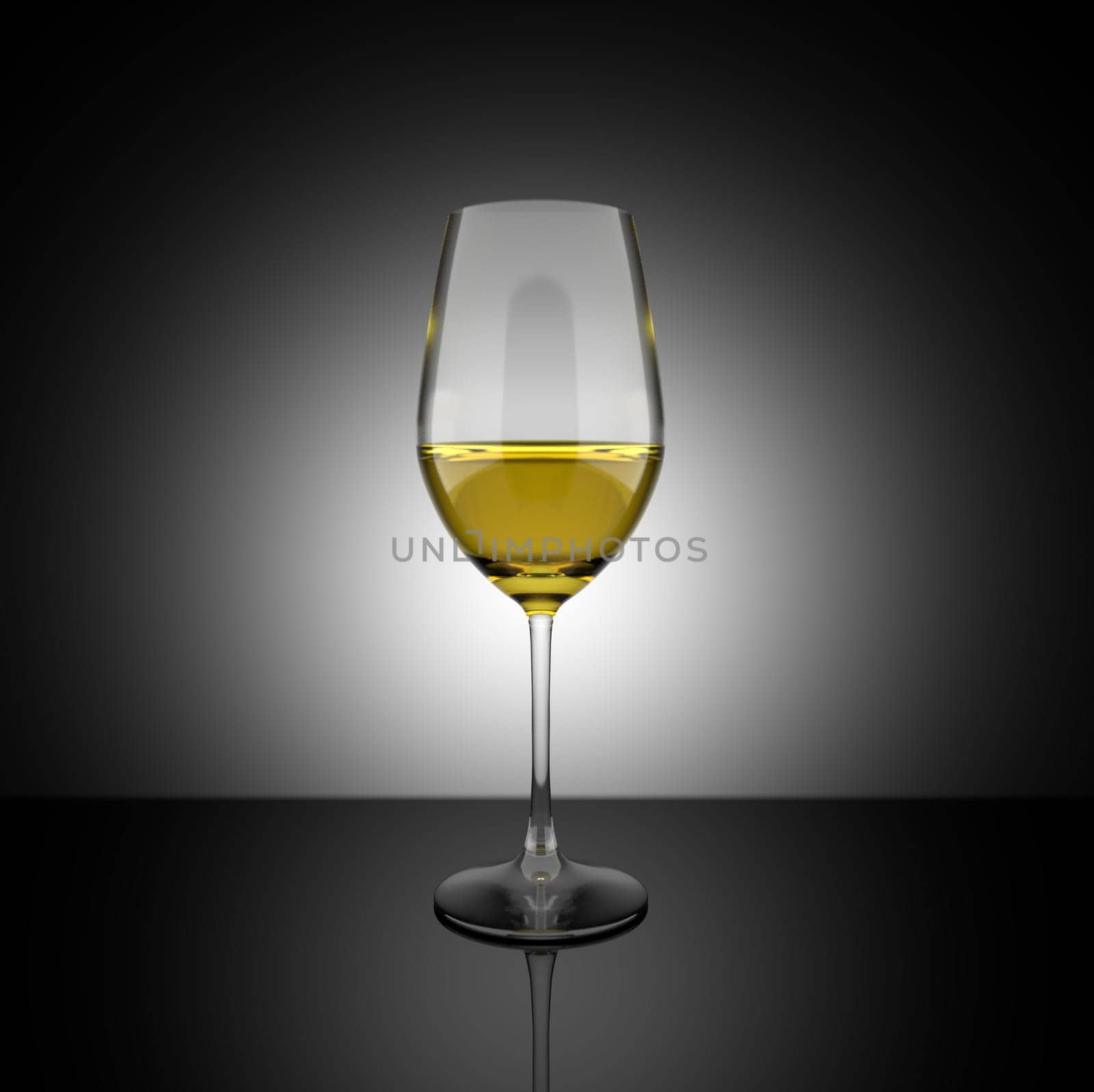 White wine glass set 3D illustration render