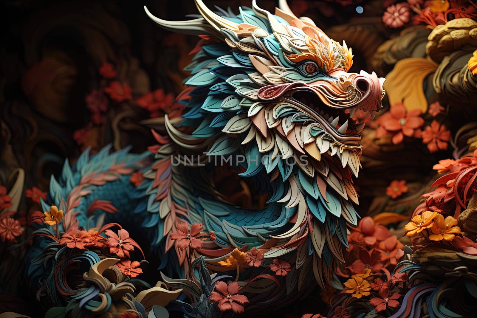 Fantastical dragon , in cartoon style, close-up, fantastic character, colorful bright background.ai generative art,