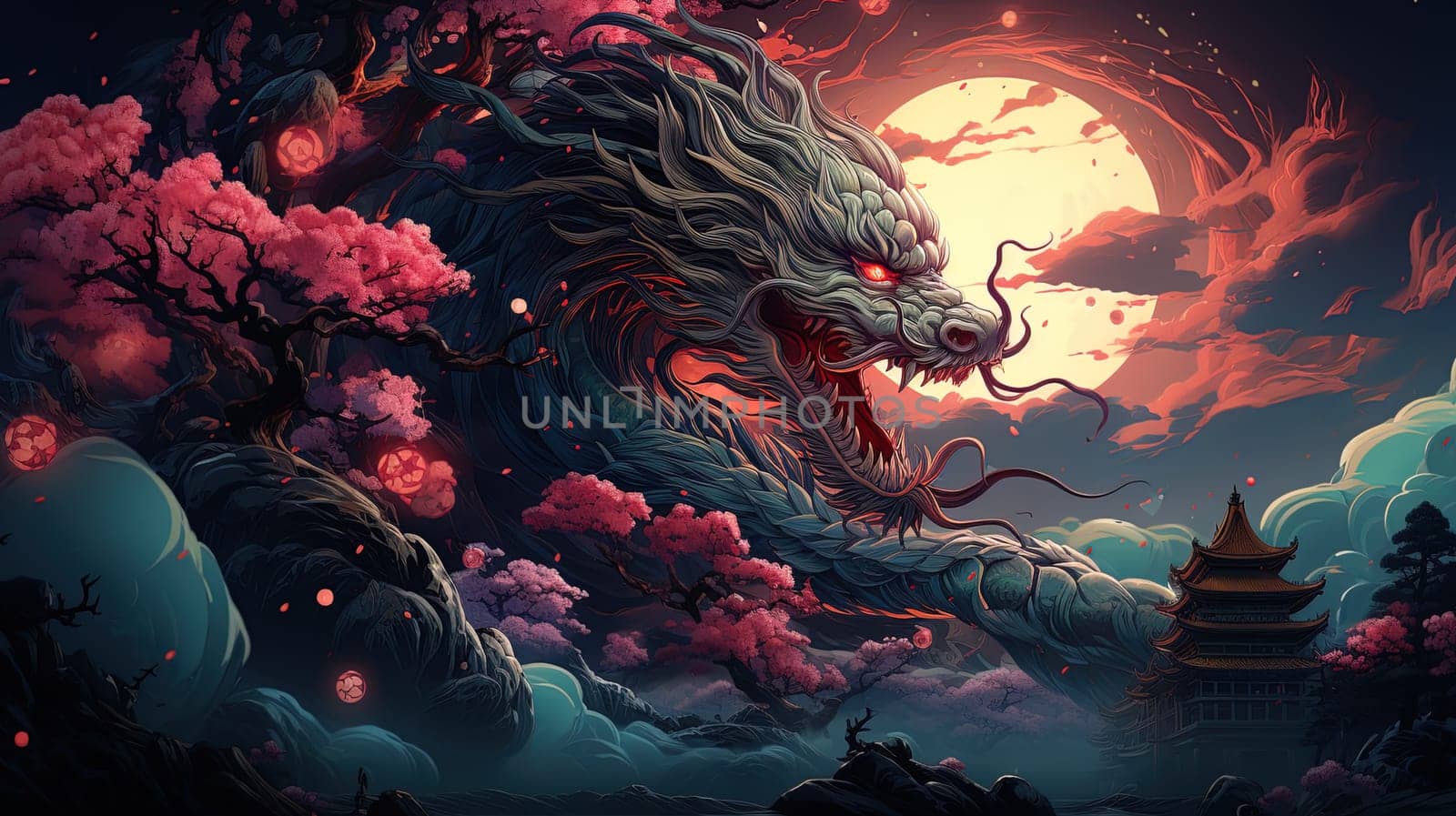 Fantastical dragon , in cartoon style, close-up, fantastic character, colorful bright background.ai generative art,