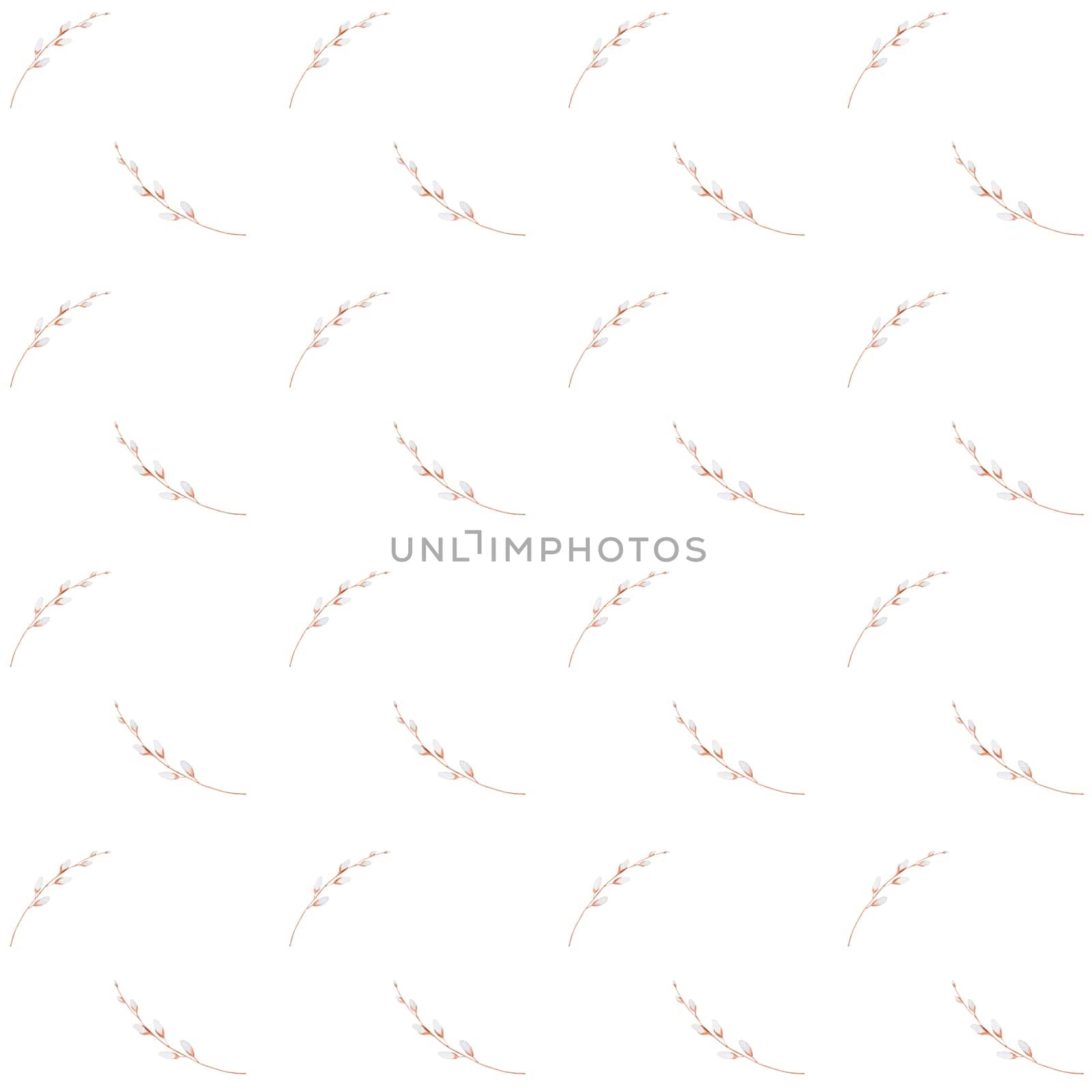seamless watercolor pattern of willow branch. Easter elegant pattern for printing on textiles, tablecloths, bedspreads, napkins. Happy Easter festive pattern. High quality illustration