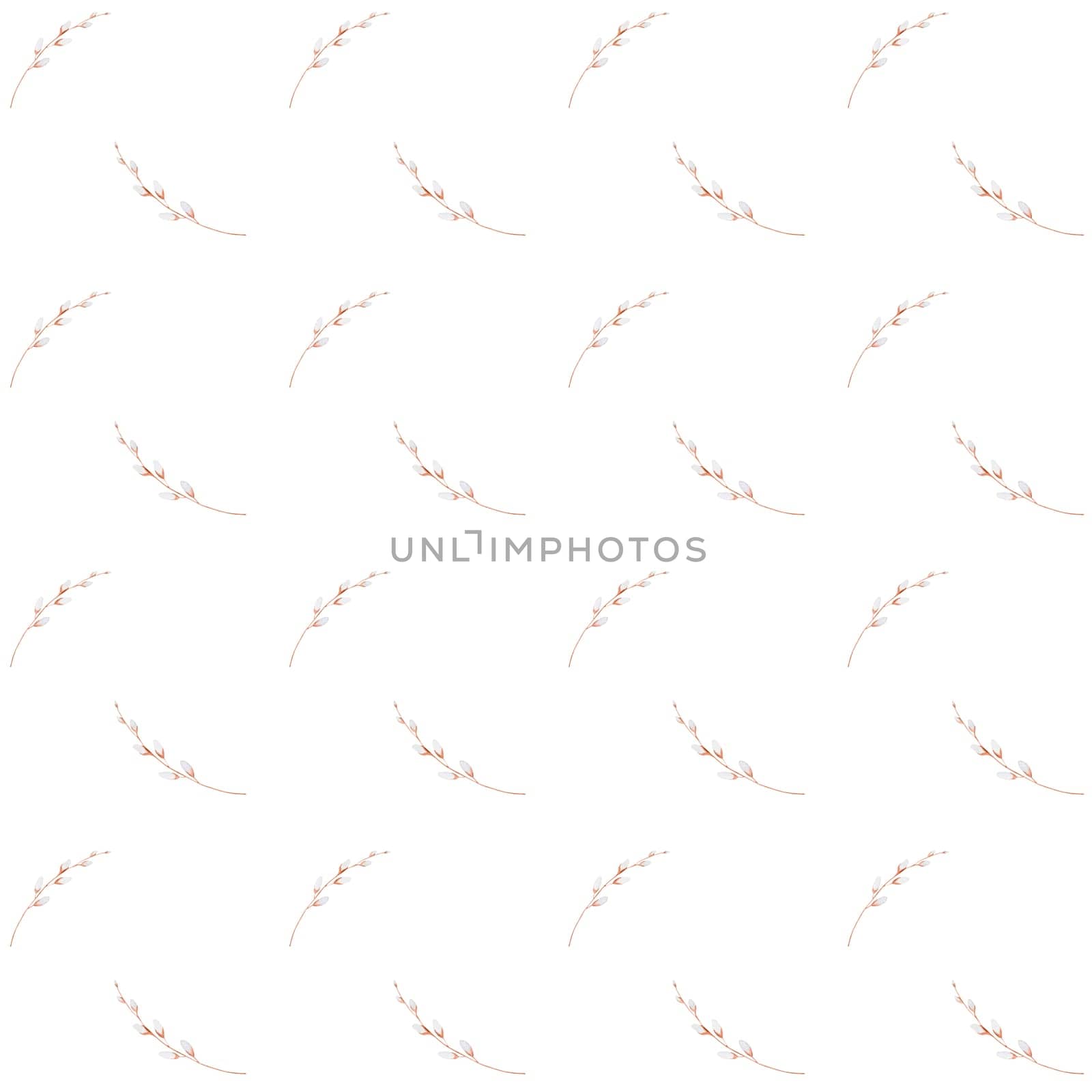 seamless watercolor pattern of willow branch. Easter elegant pattern for printing on textiles, tablecloths, bedspreads, napkins. Happy Easter festive pattern. High quality illustration