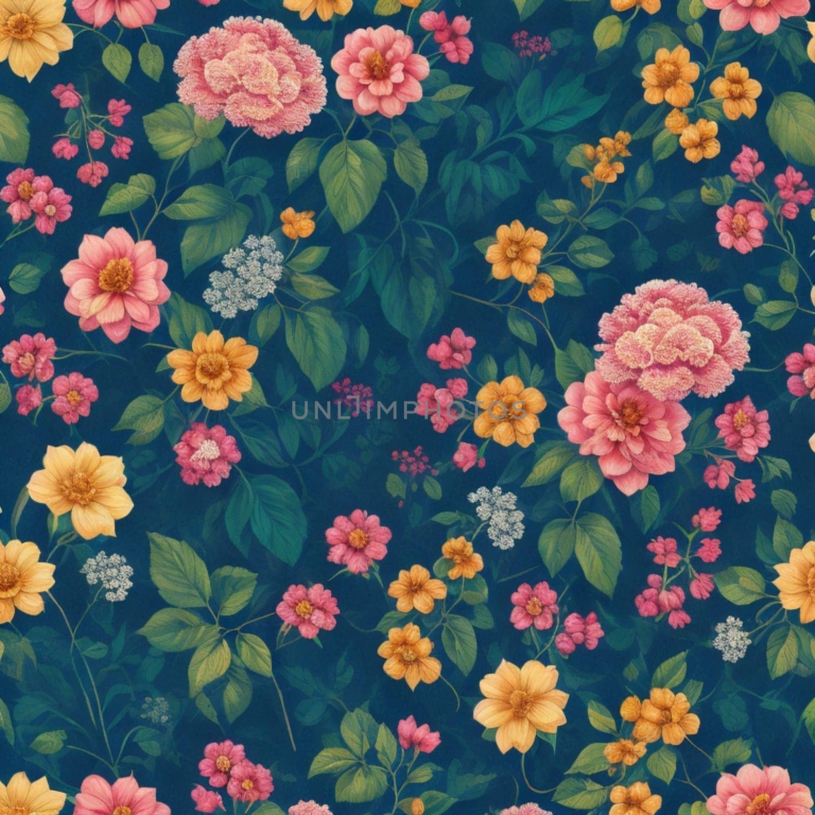 Seamless patterns of flowers and trees repeating design, by verbano