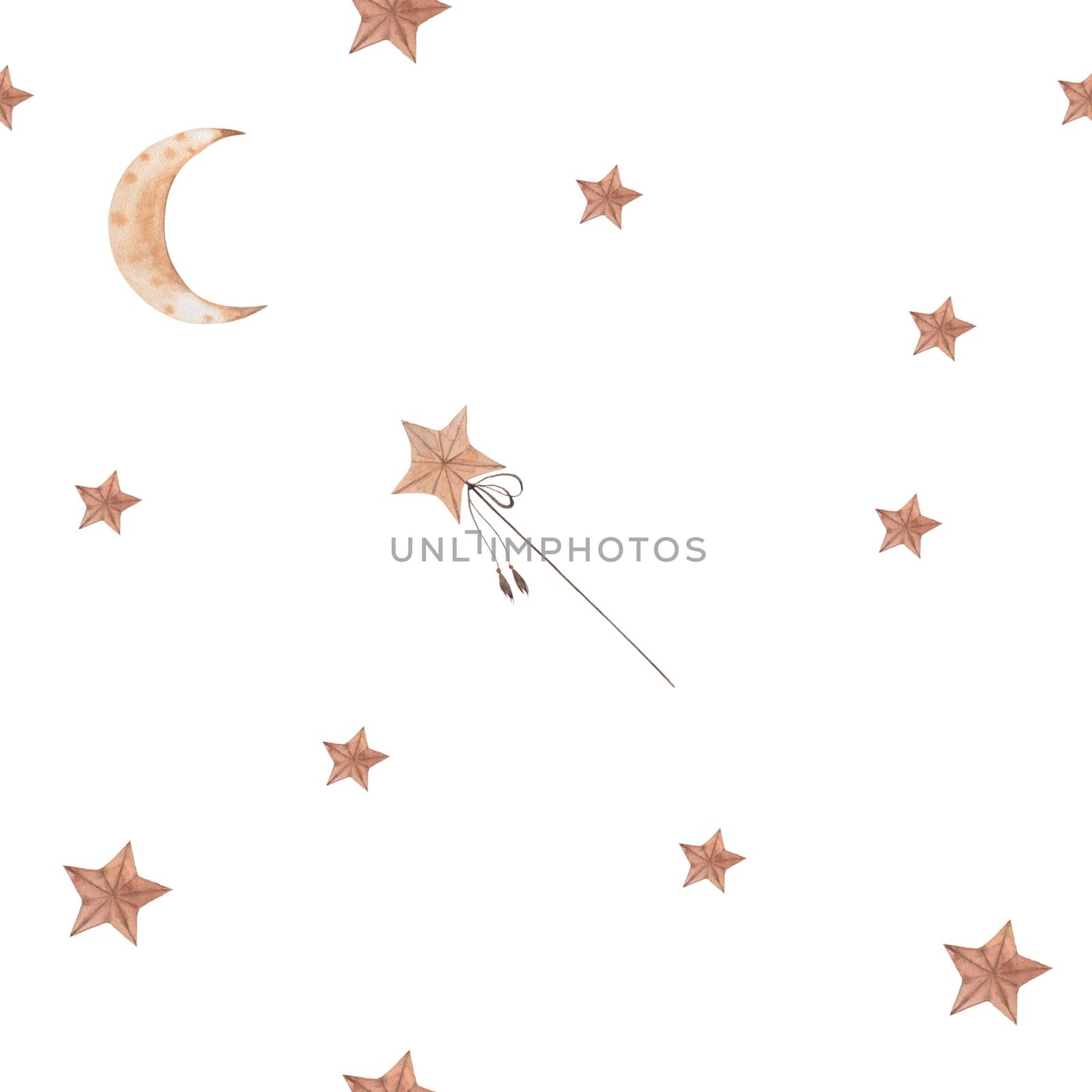 seamless pattern watercolor drawing month, stars, moon. for delicate children's fabrics and printing. enjoy. High quality illustration