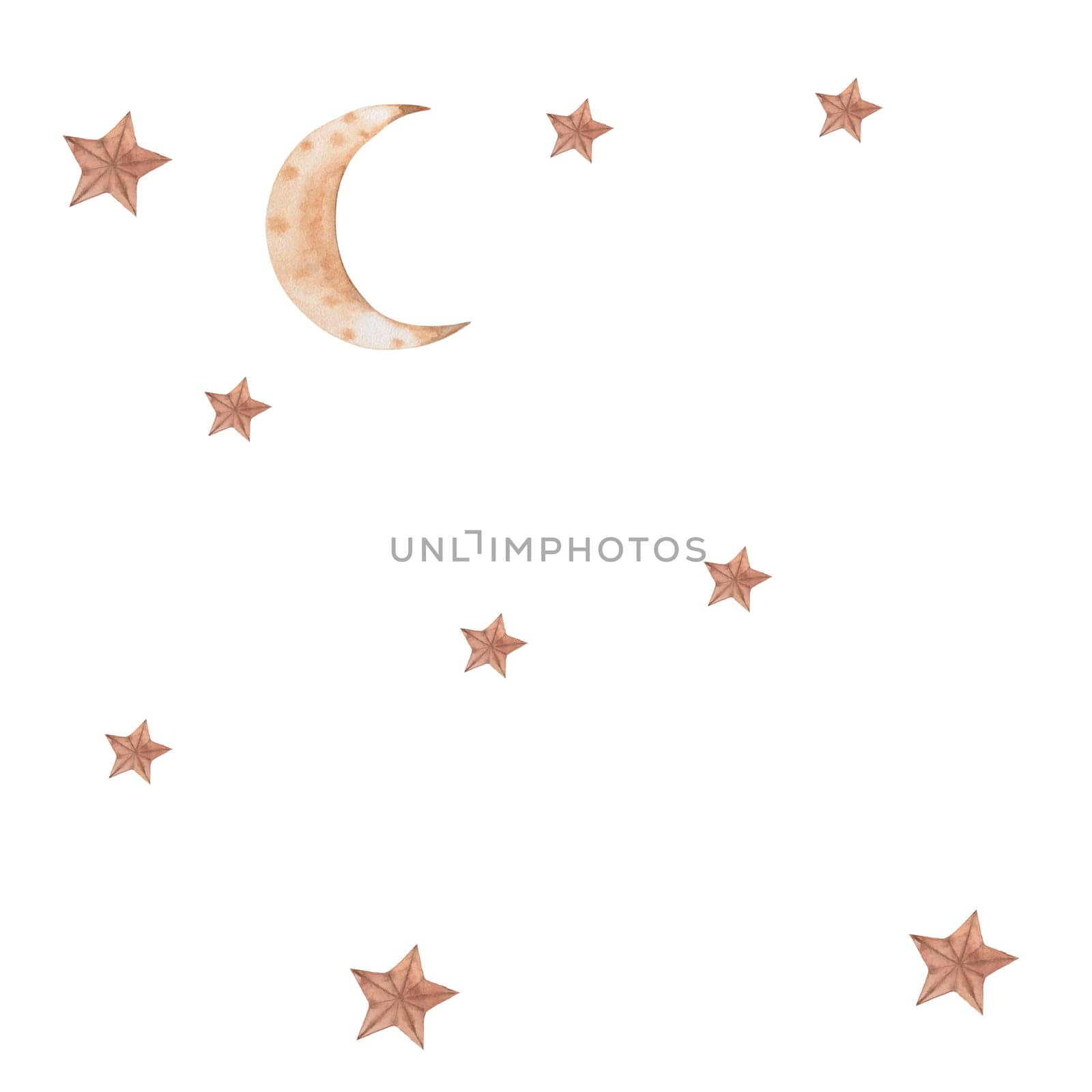 seamless pattern watercolor drawing month, stars, moon. for delicate children's fabrics and printing. enjoy. High quality illustration