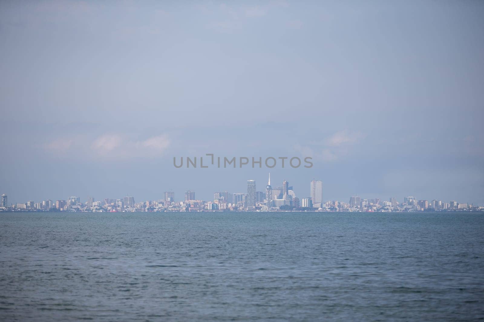 Panorama of the modern city of Batumi from the sea.