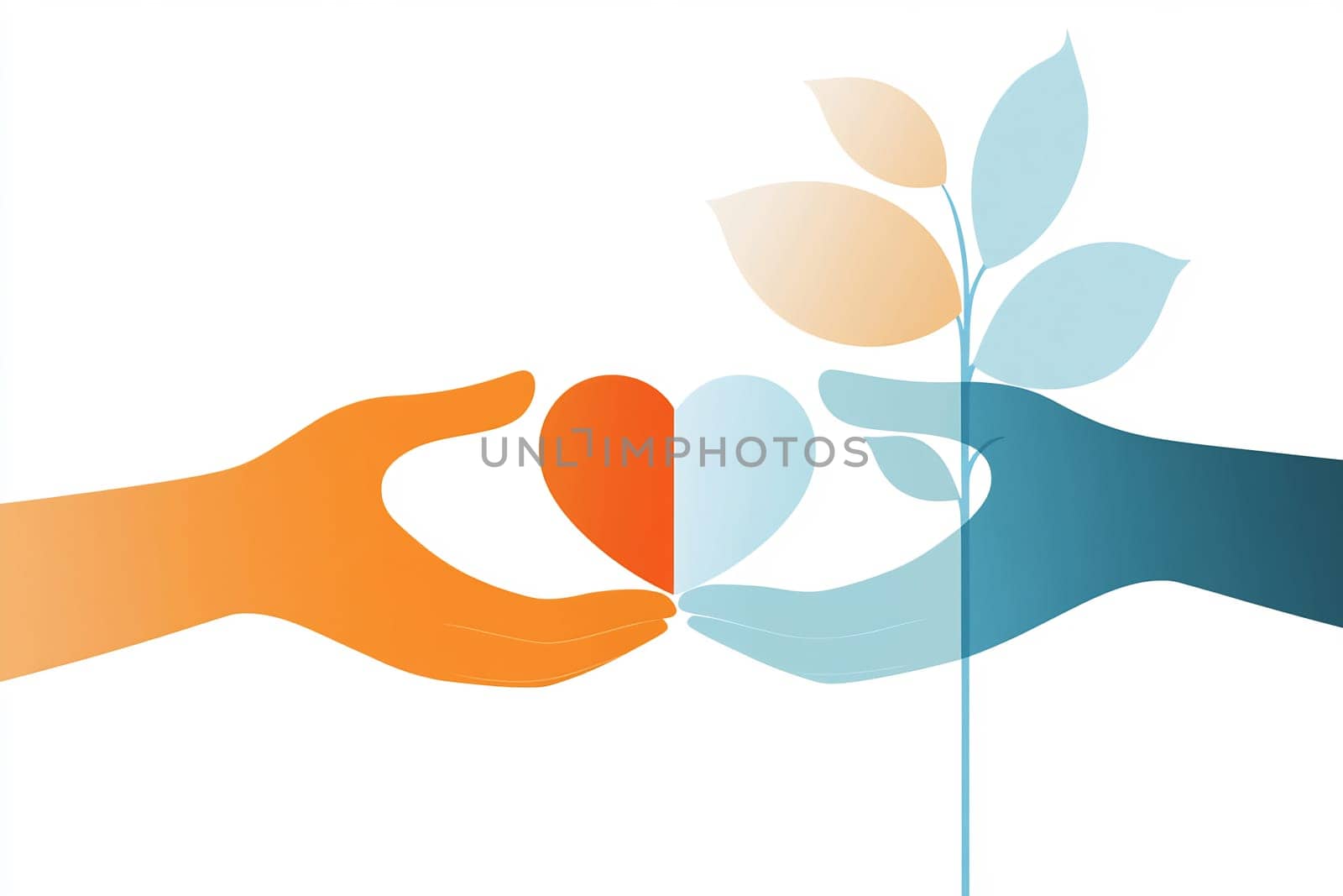 Two hands reach towards each other, cradling a heart, symbolizing love, connection, and the bond with nature.