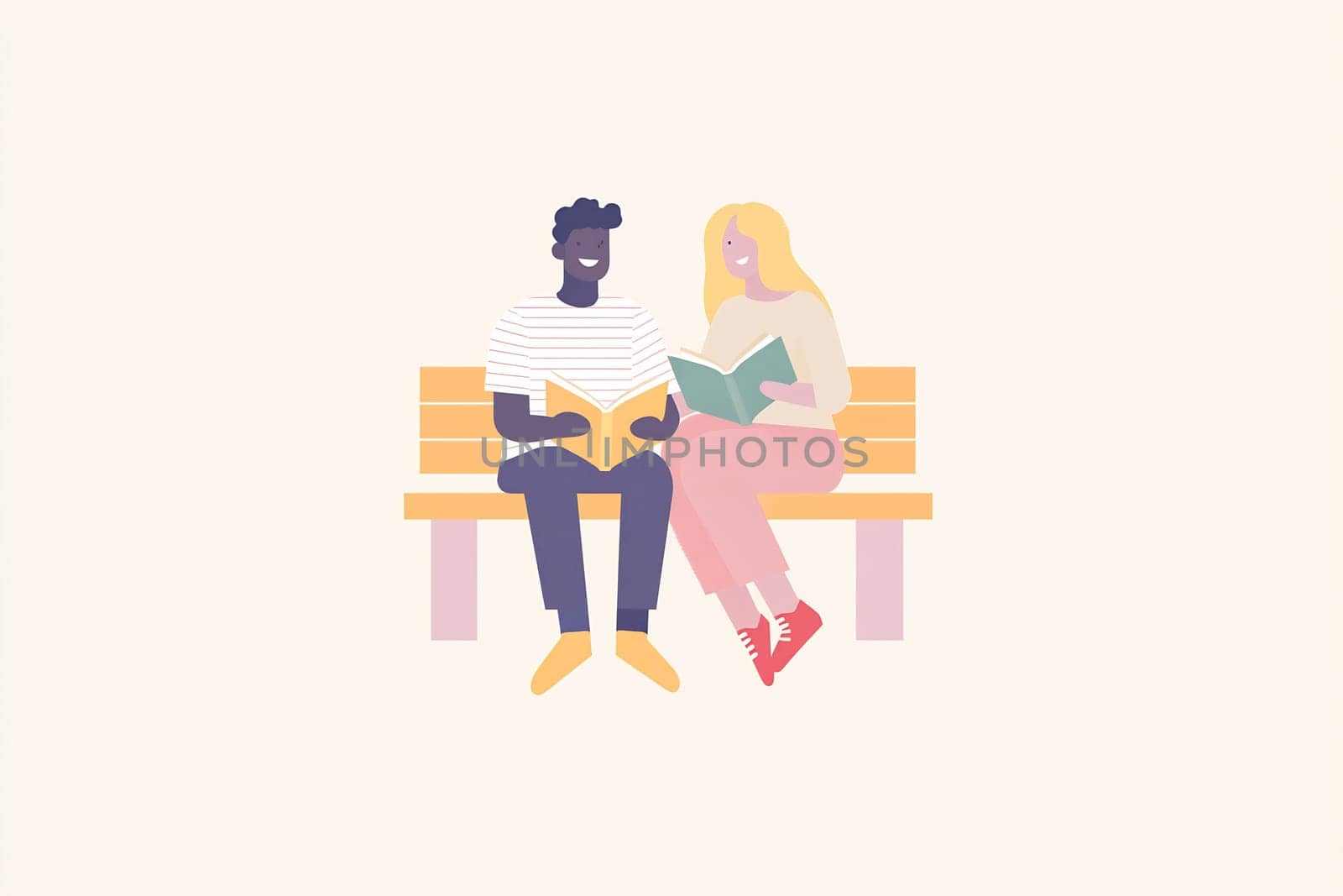 Two people sit on a bench, enjoying their books in a cozy and relaxed atmosphere, sharing quiet moments of reading.