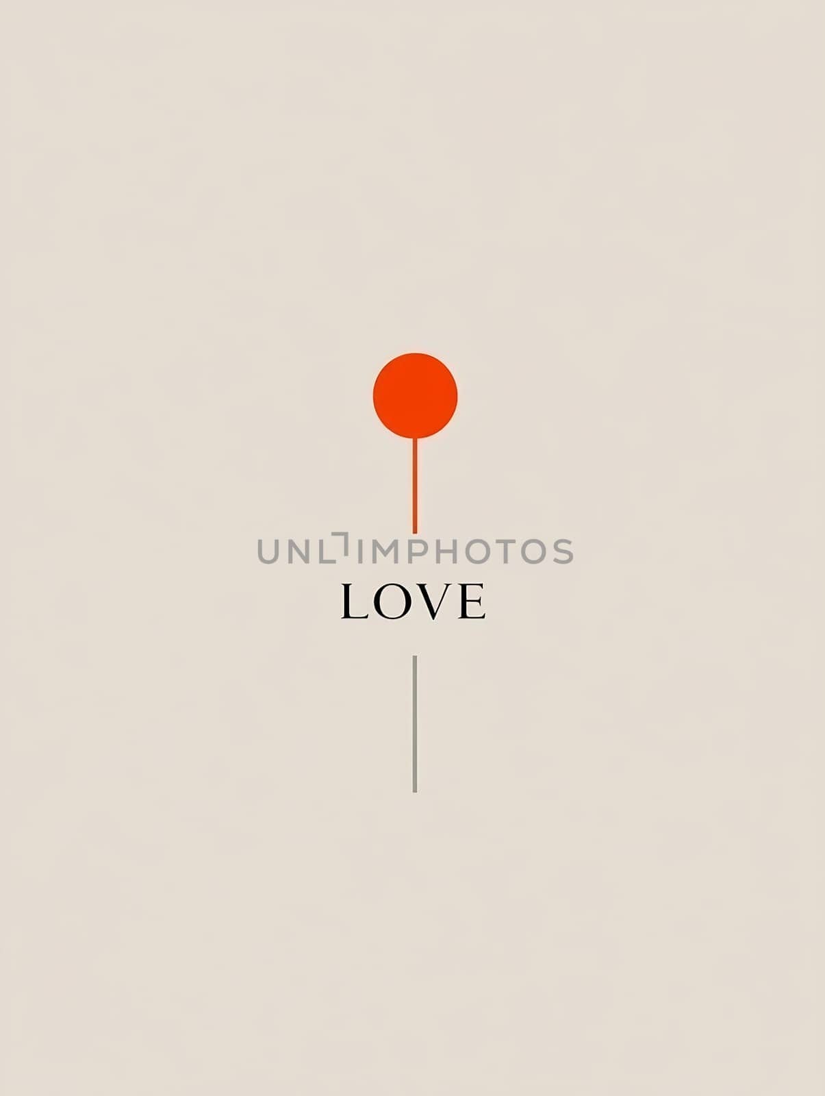 A minimalist artwork displaying a bold red dot above the word love in elegant typography on a light background.