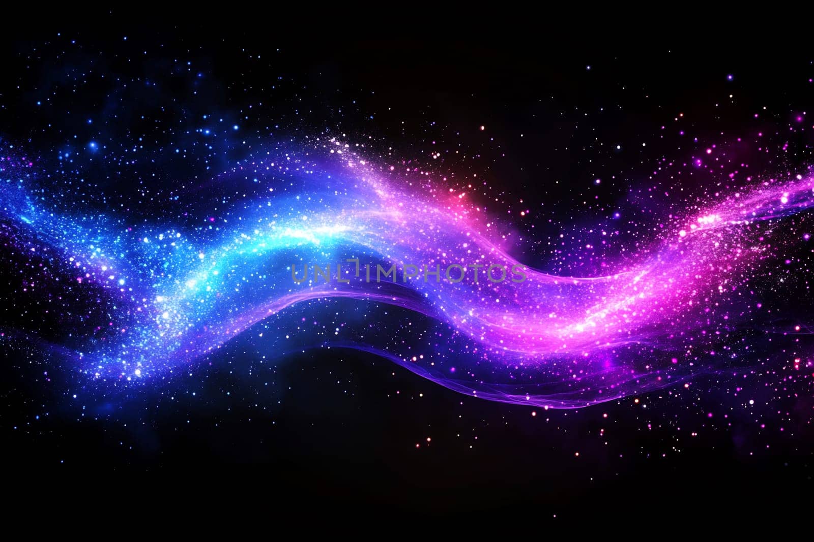 Vibrant waves of color swirl through the darkness of space, showcasing a celestial display of stars and cosmic dust.