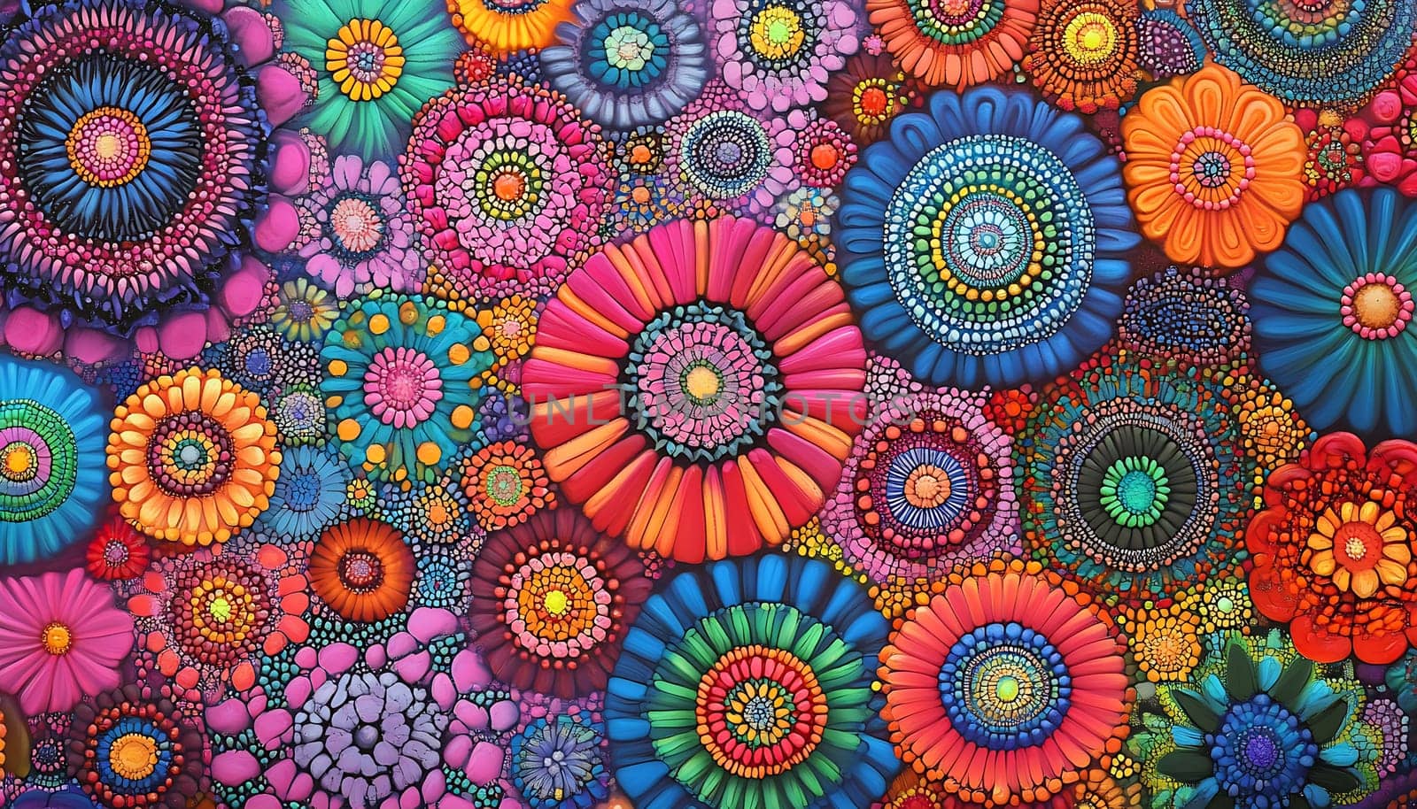 A multitude of colorful flowers and patterns creates a vibrant display, showcasing intricate designs that catch the eye.