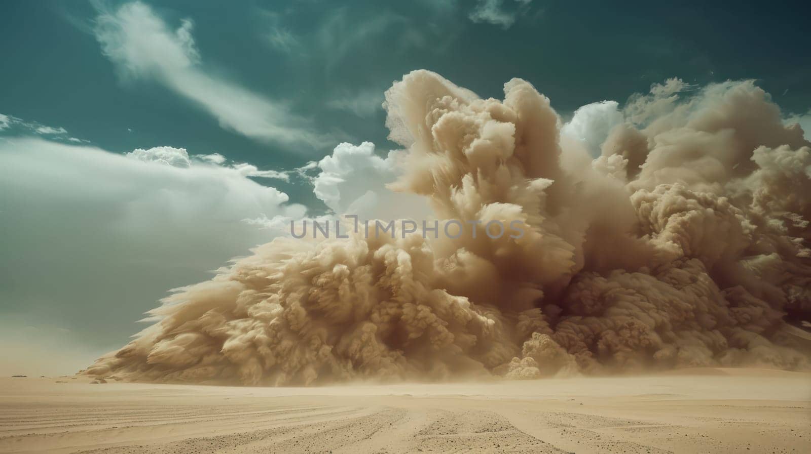 Desert landscape with a sandstorm. Generative AI image