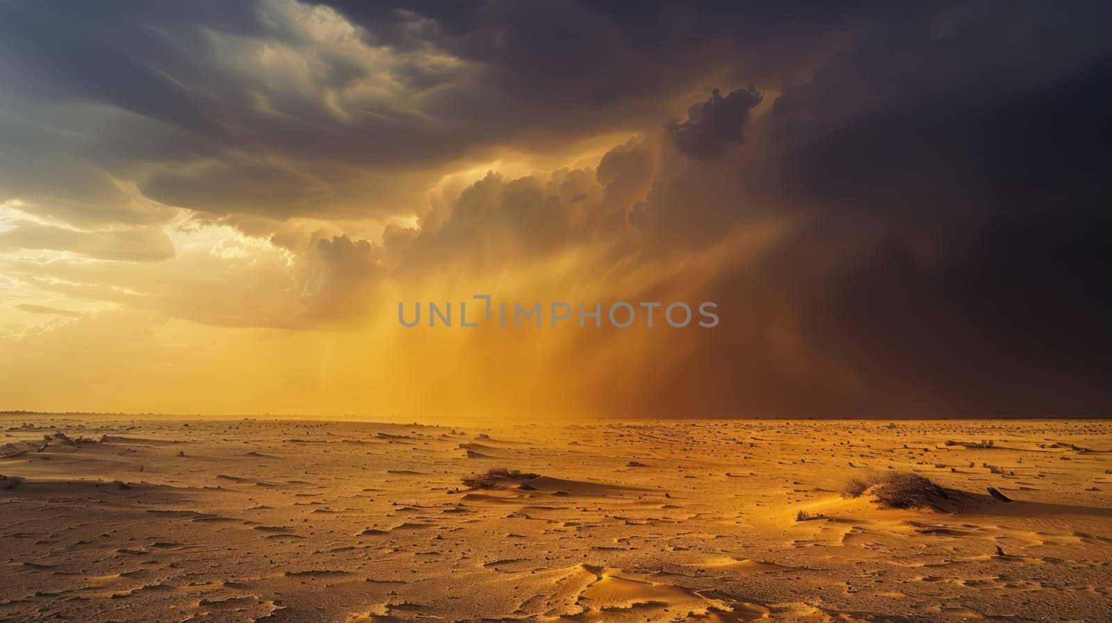 Desert landscape with a sandstorm. Generative AI image