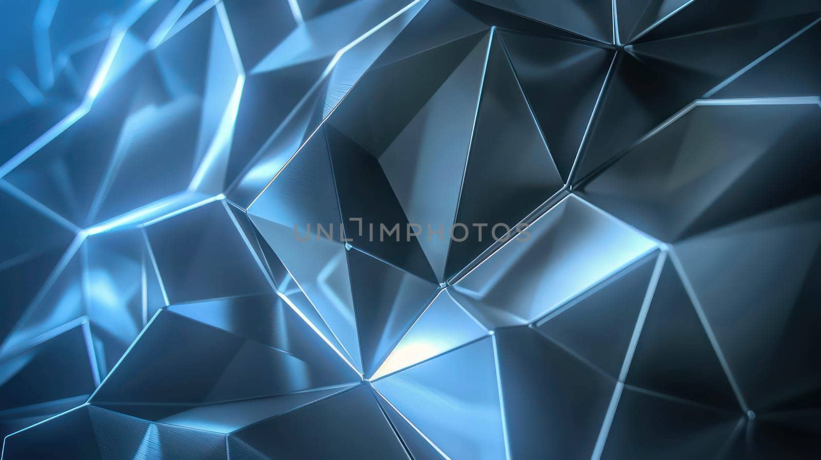 Shiny blue glossy low poly abstract background. Generative AI design