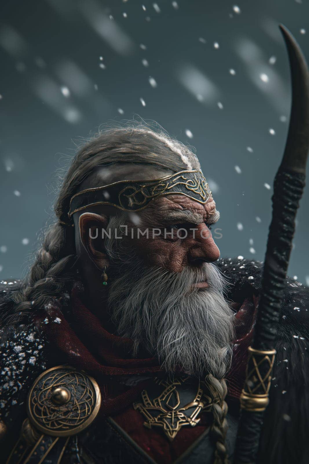 Close-up portrait of a northern Viking. Generative AI image