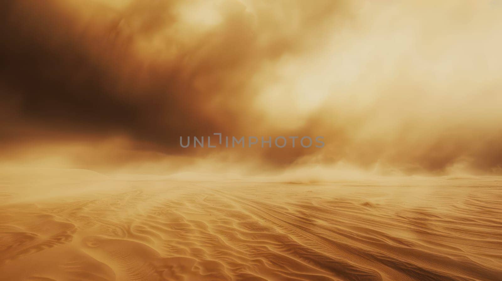 Desert landscape with a sandstorm. Generative AI image